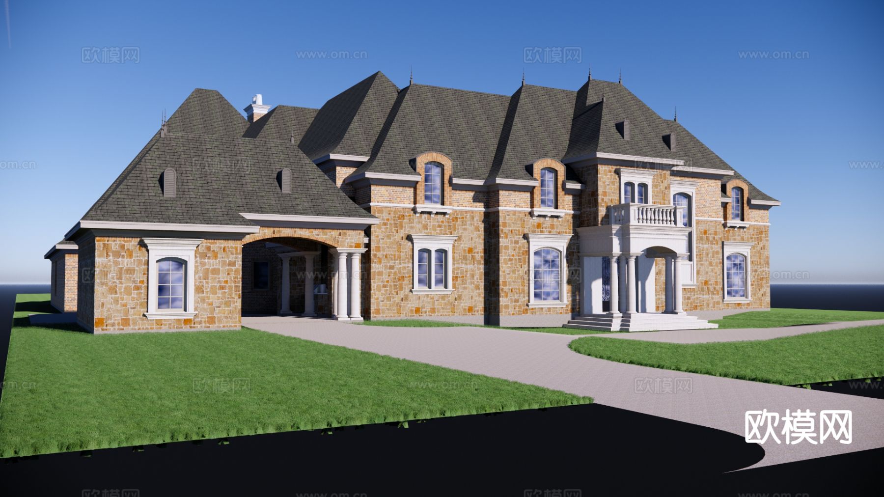 欧式别墅外观su模型下载（渲染图4）