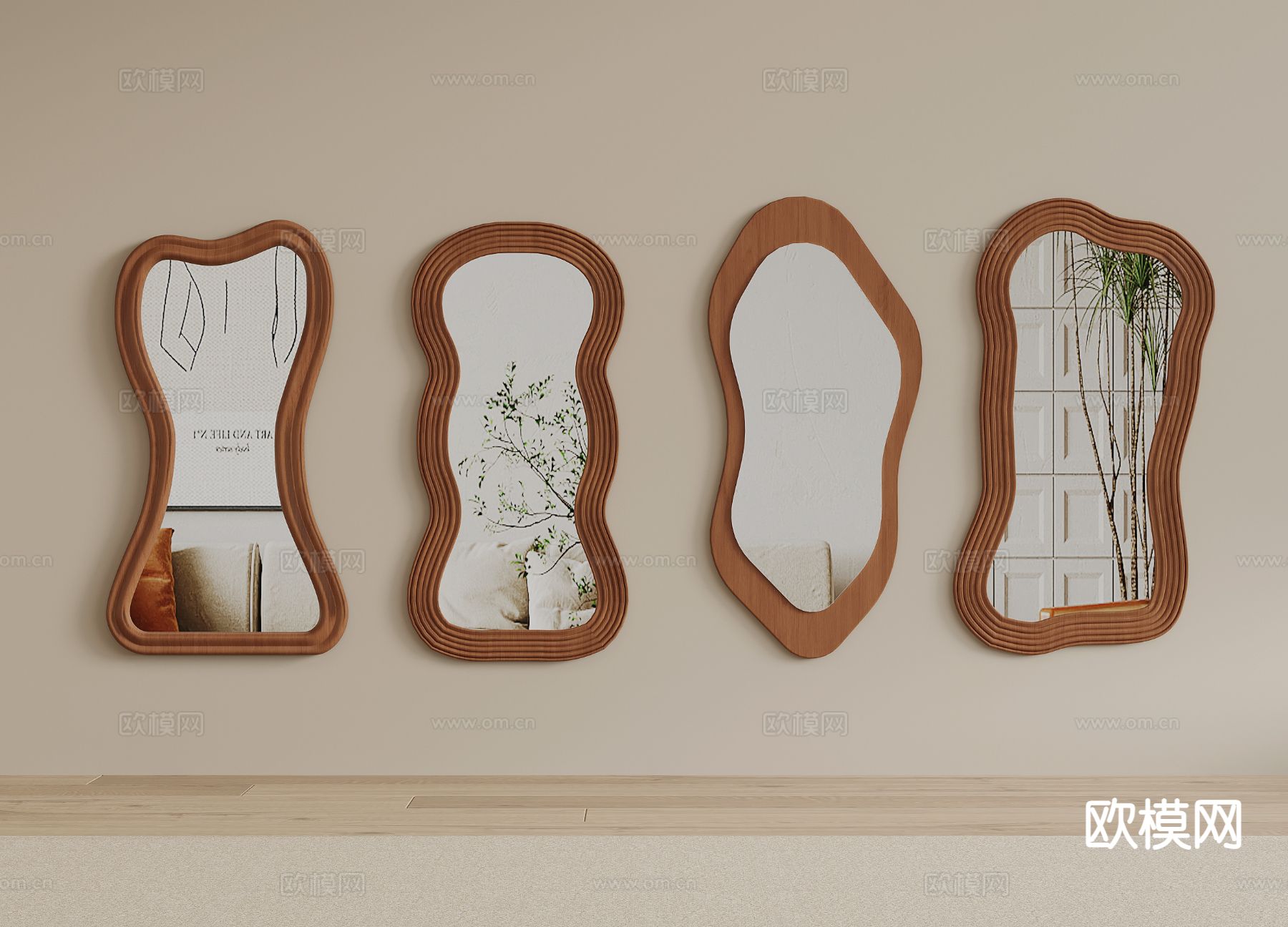 异形镜子 全身镜 换衣镜 装饰镜su模型下载（渲染图2）