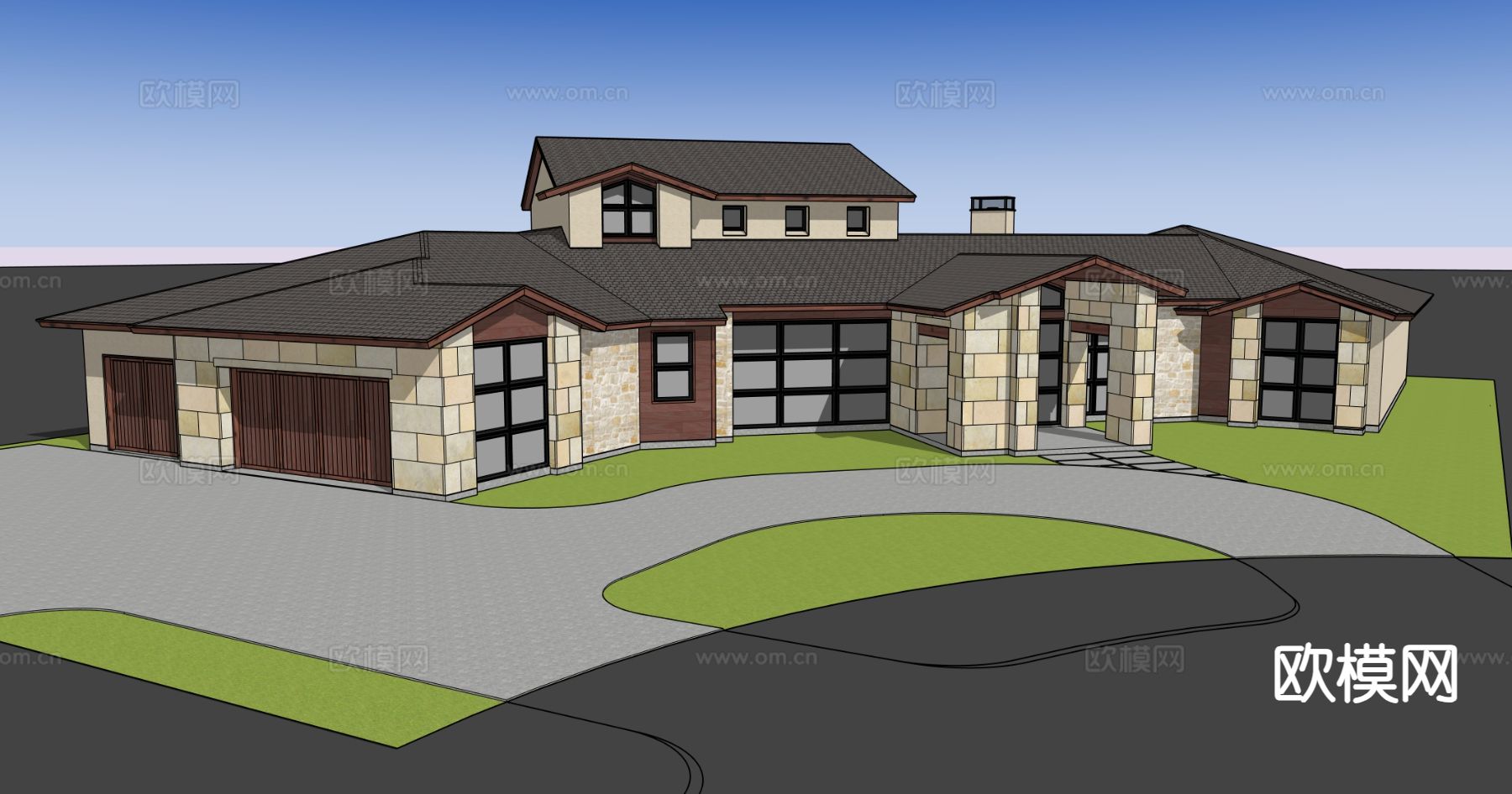 会所别墅外观su模型下载（渲染图2）