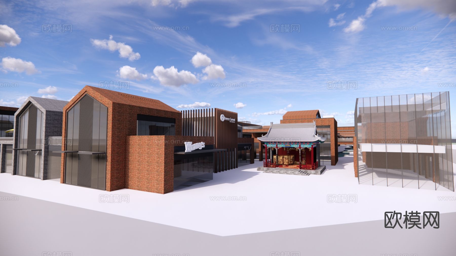 新中式商业街su模型下载（渲染图2）