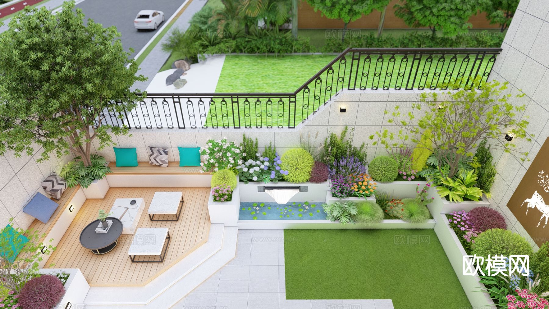 别墅庭院 花园su模型下载（渲染图6）