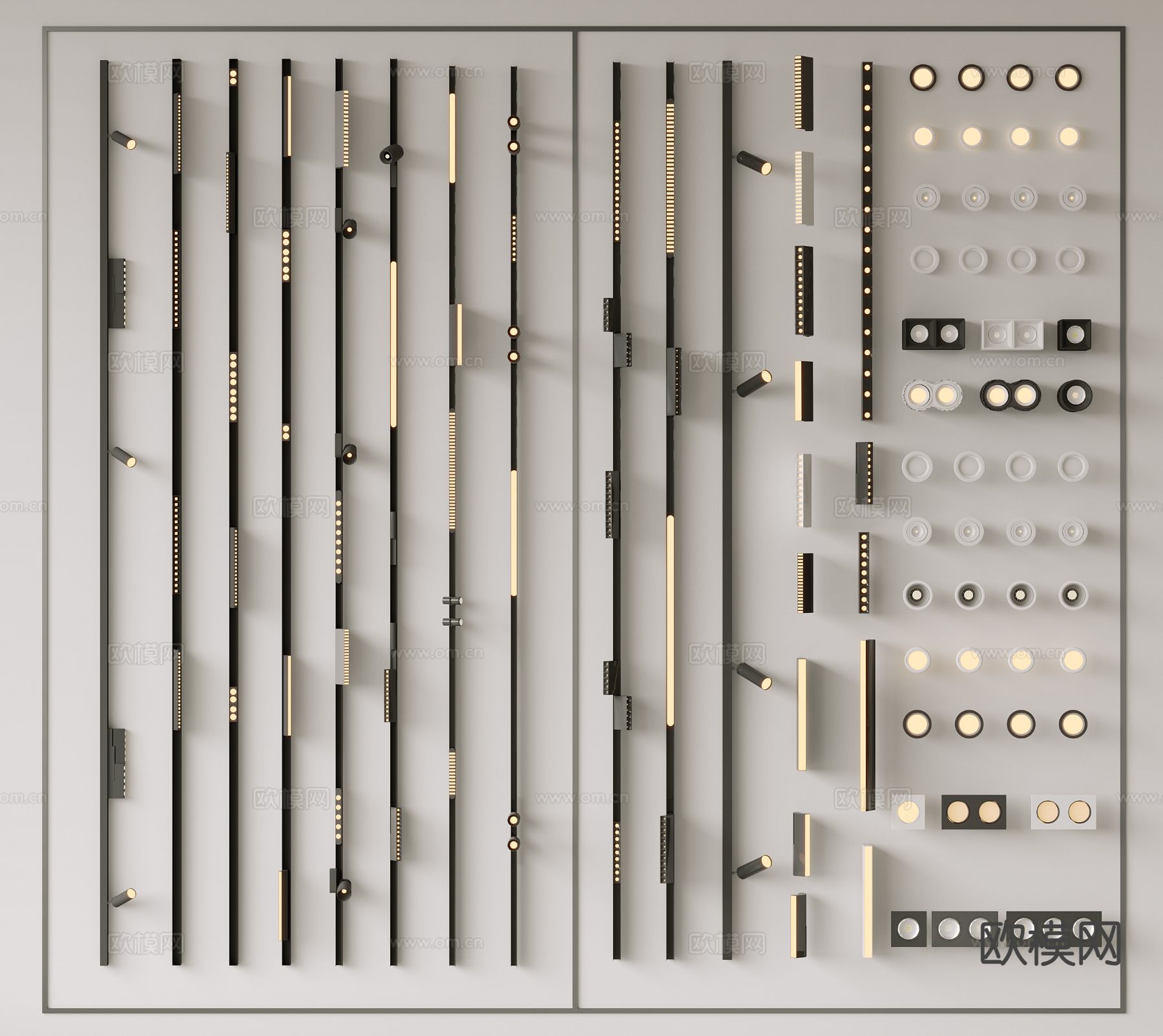 现代筒灯射灯 磁吸轨道射灯 转向射灯 线型灯 栅格灯3d模型