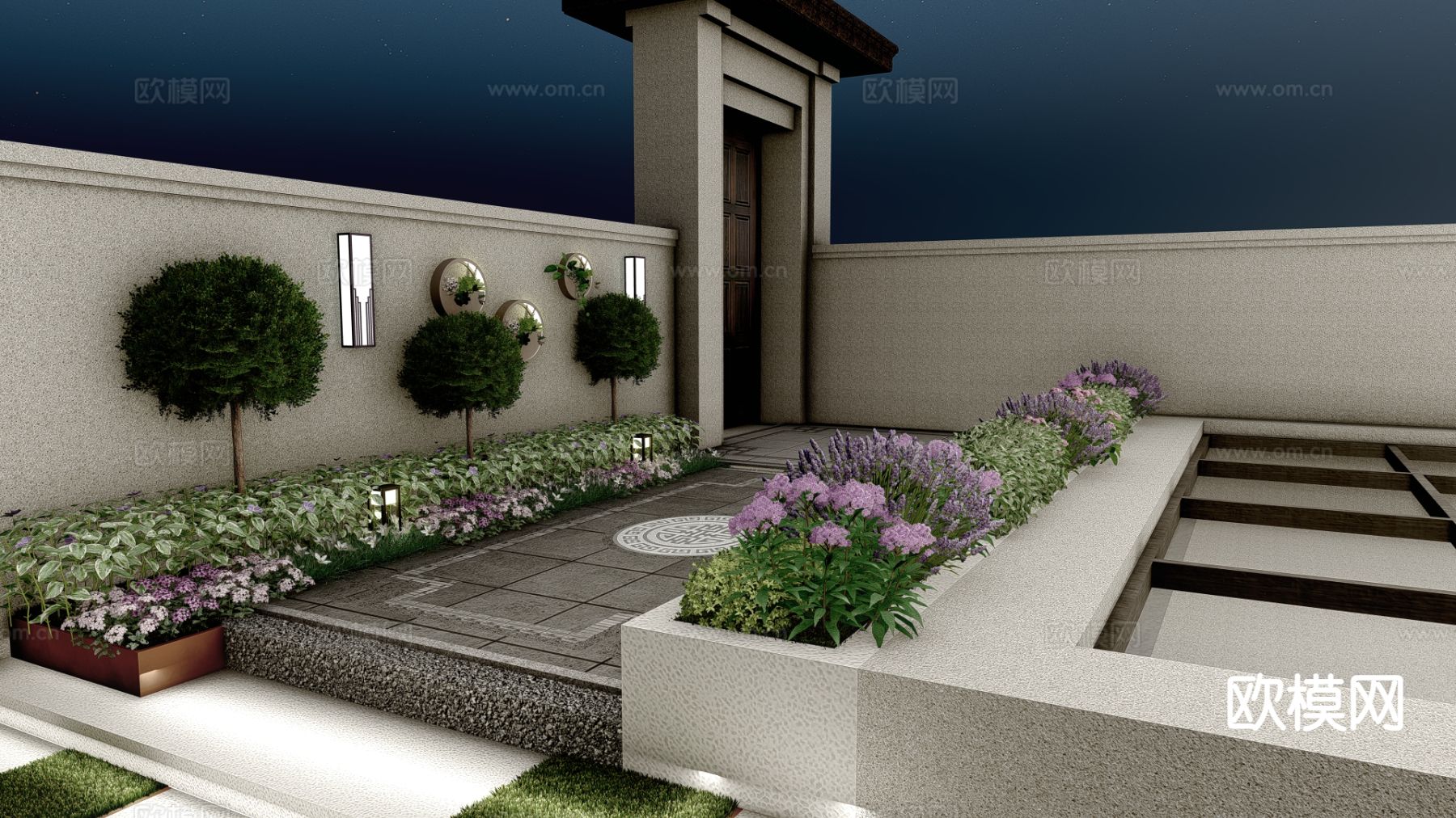 别墅庭院 花园su模型下载（渲染图3）