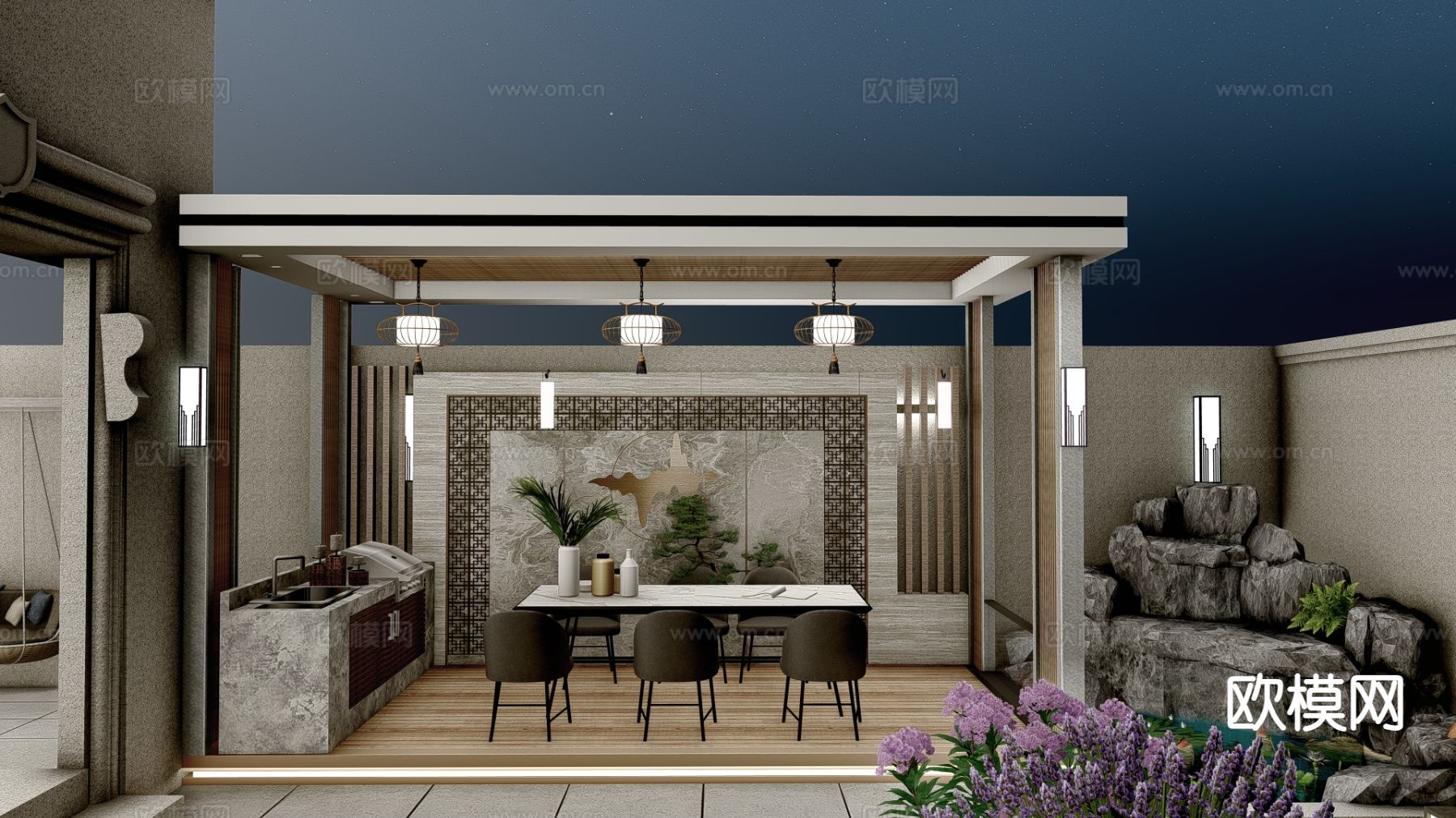 别墅庭院 花园su模型下载（渲染图2）