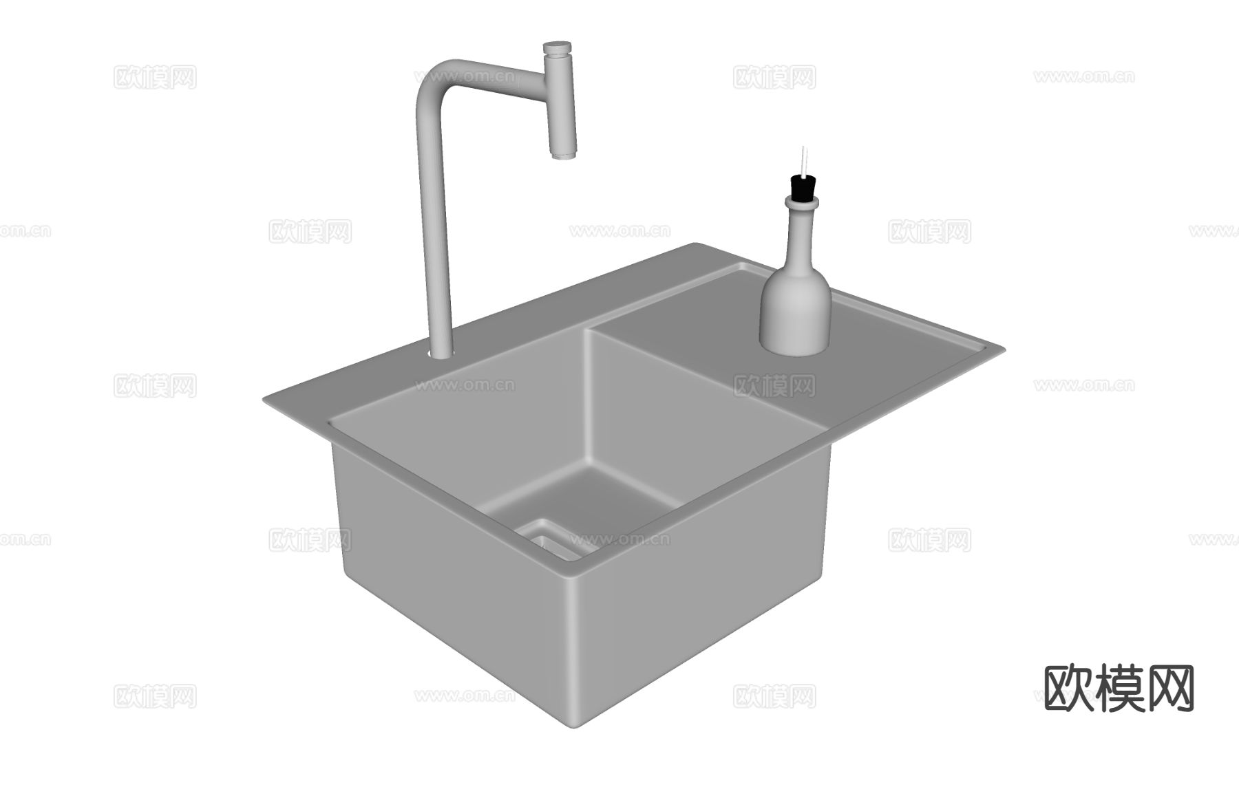 不锈钢水槽 水盆 水龙头su模型下载（渲染图1）