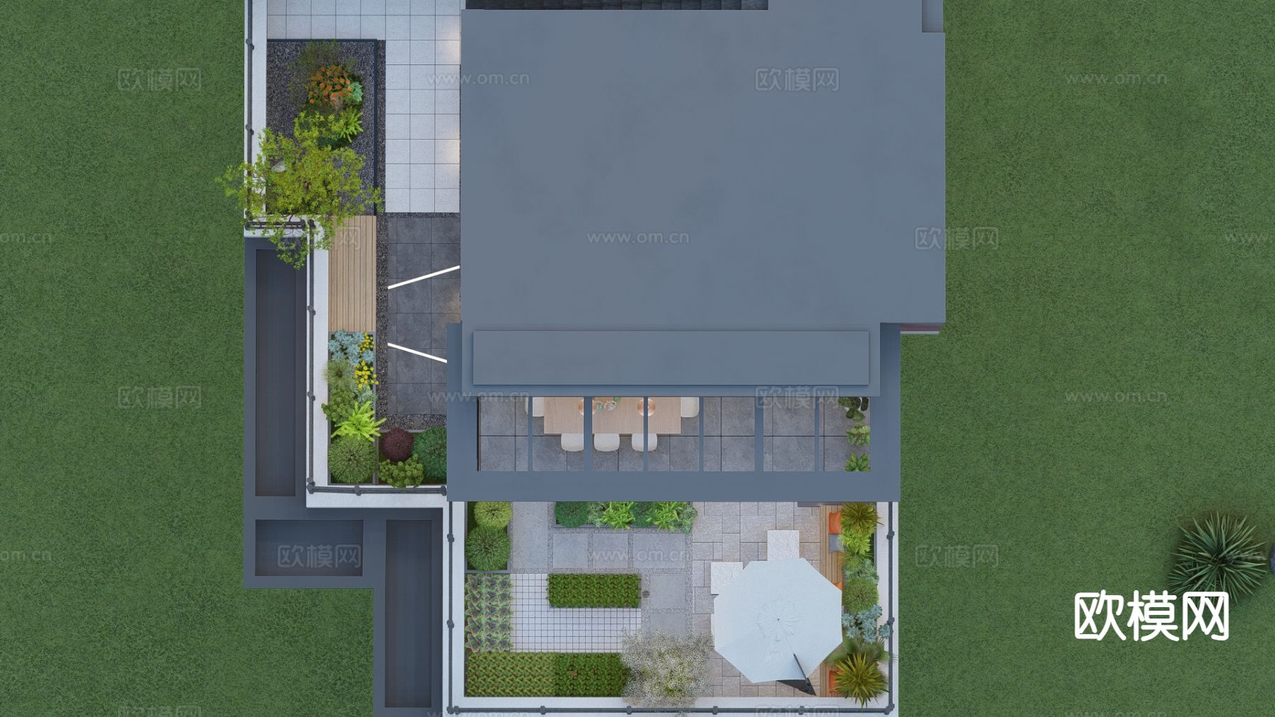 现代阳台 露台 屋顶花园su模型下载（渲染图4）