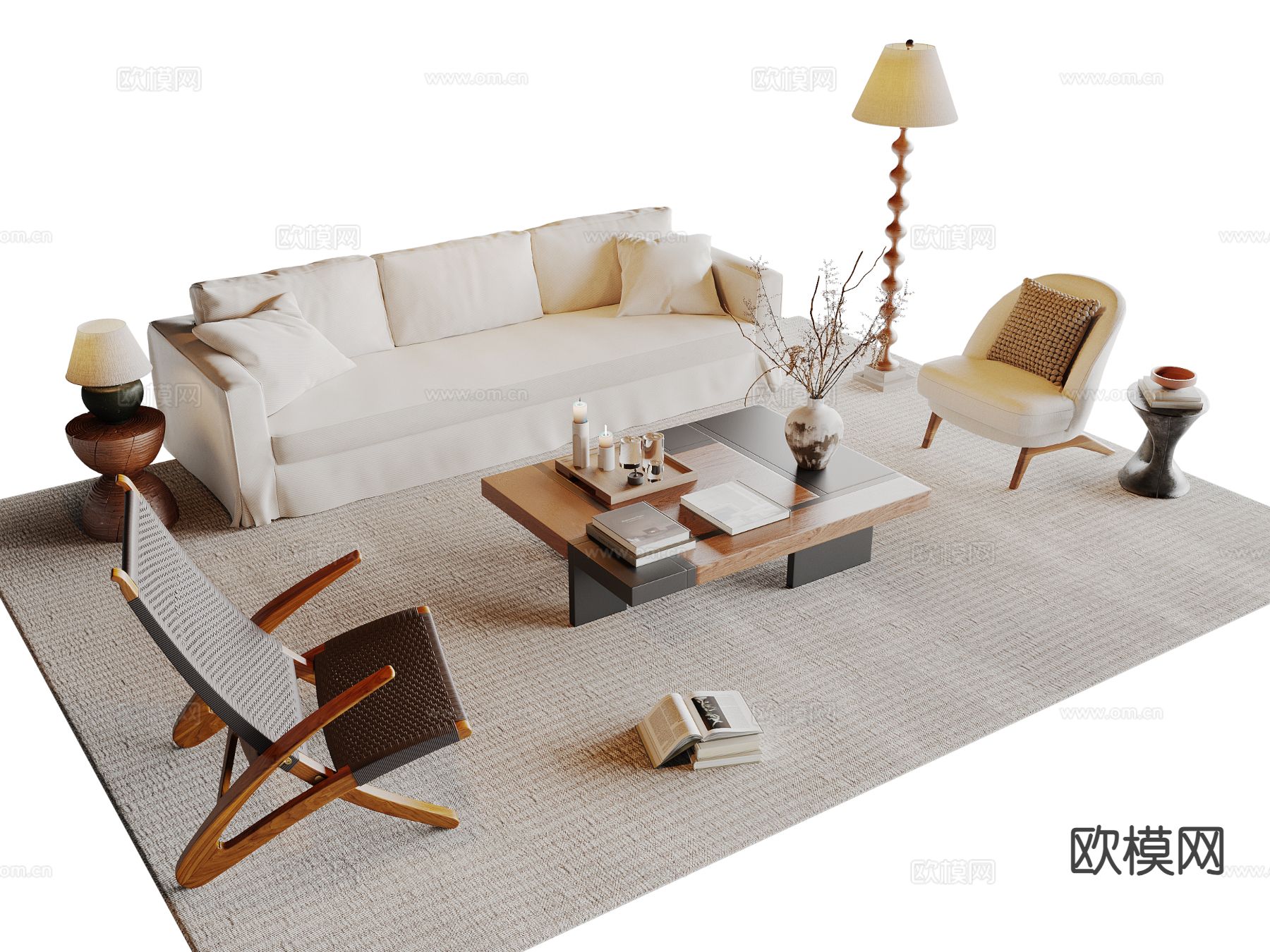 中古风沙发 组合沙发3d模型下载