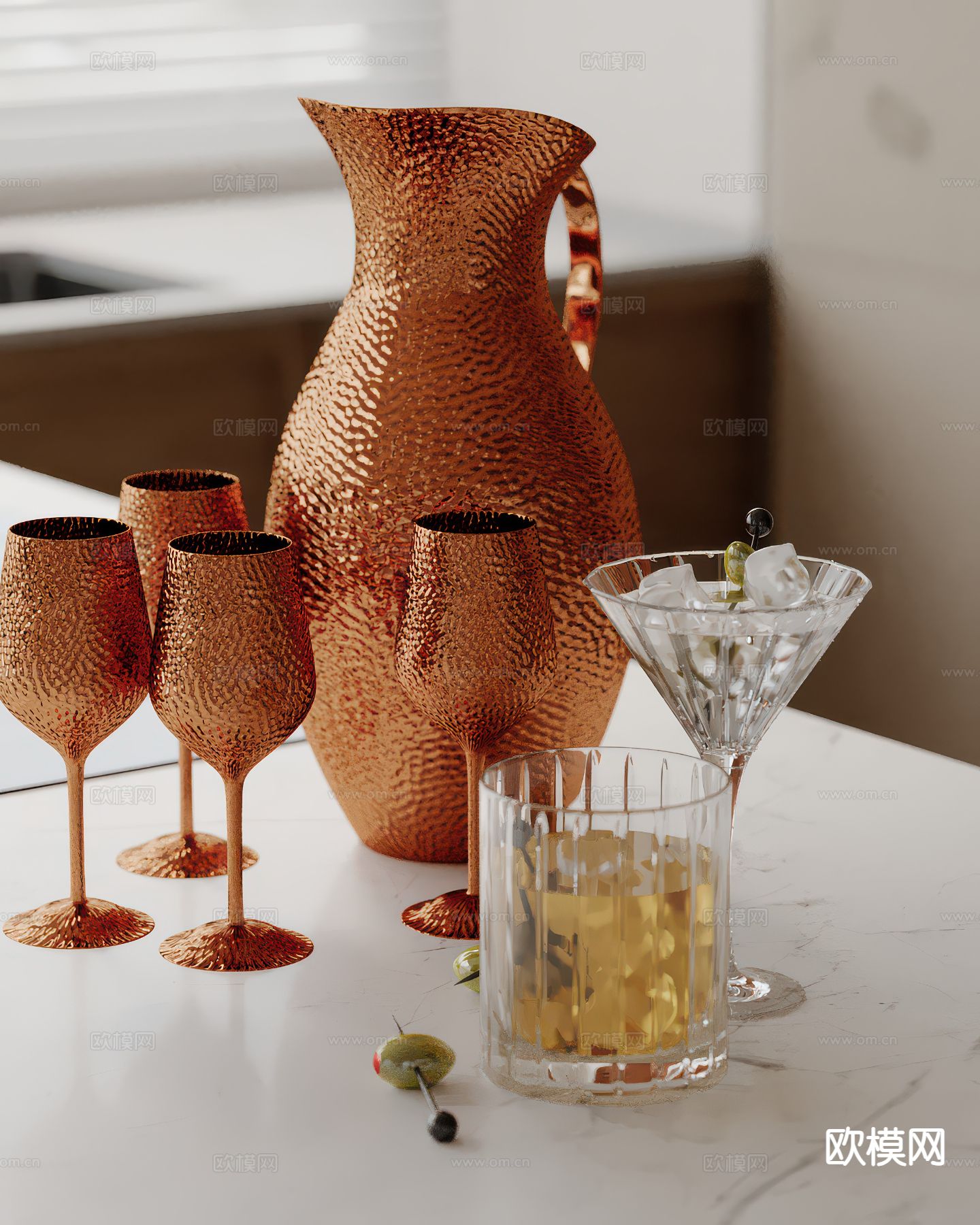 酒杯 酒水 高脚杯 冰块su模型下载（渲染图2）