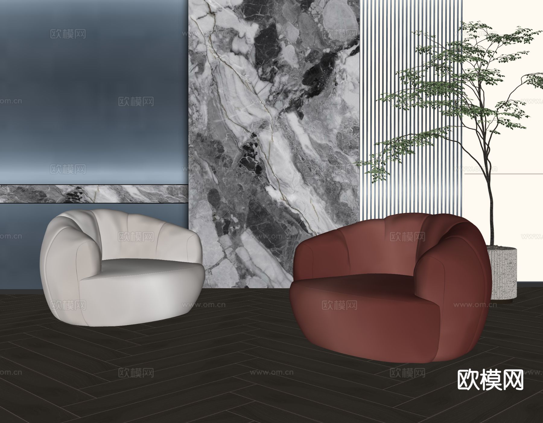 现代单人沙发su模型下载（渲染图1）