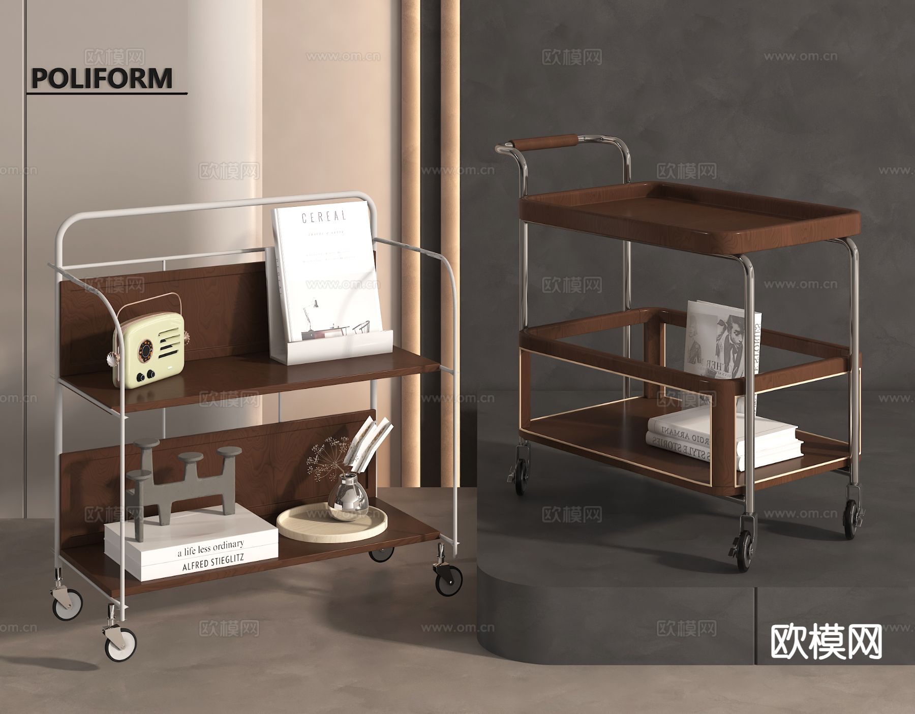 中古风边几 角几 小推车su模型下载（渲染图2）