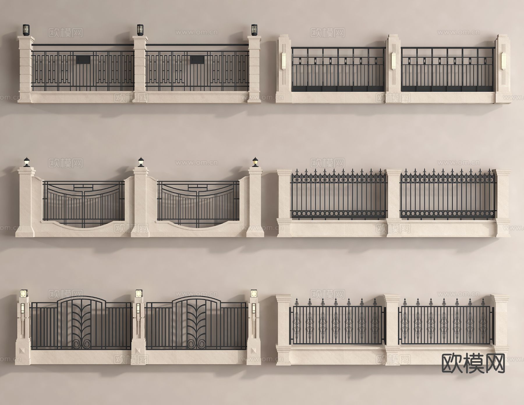 小区围墙 庭院围墙 别墅围墙 铁艺围墙3d模型