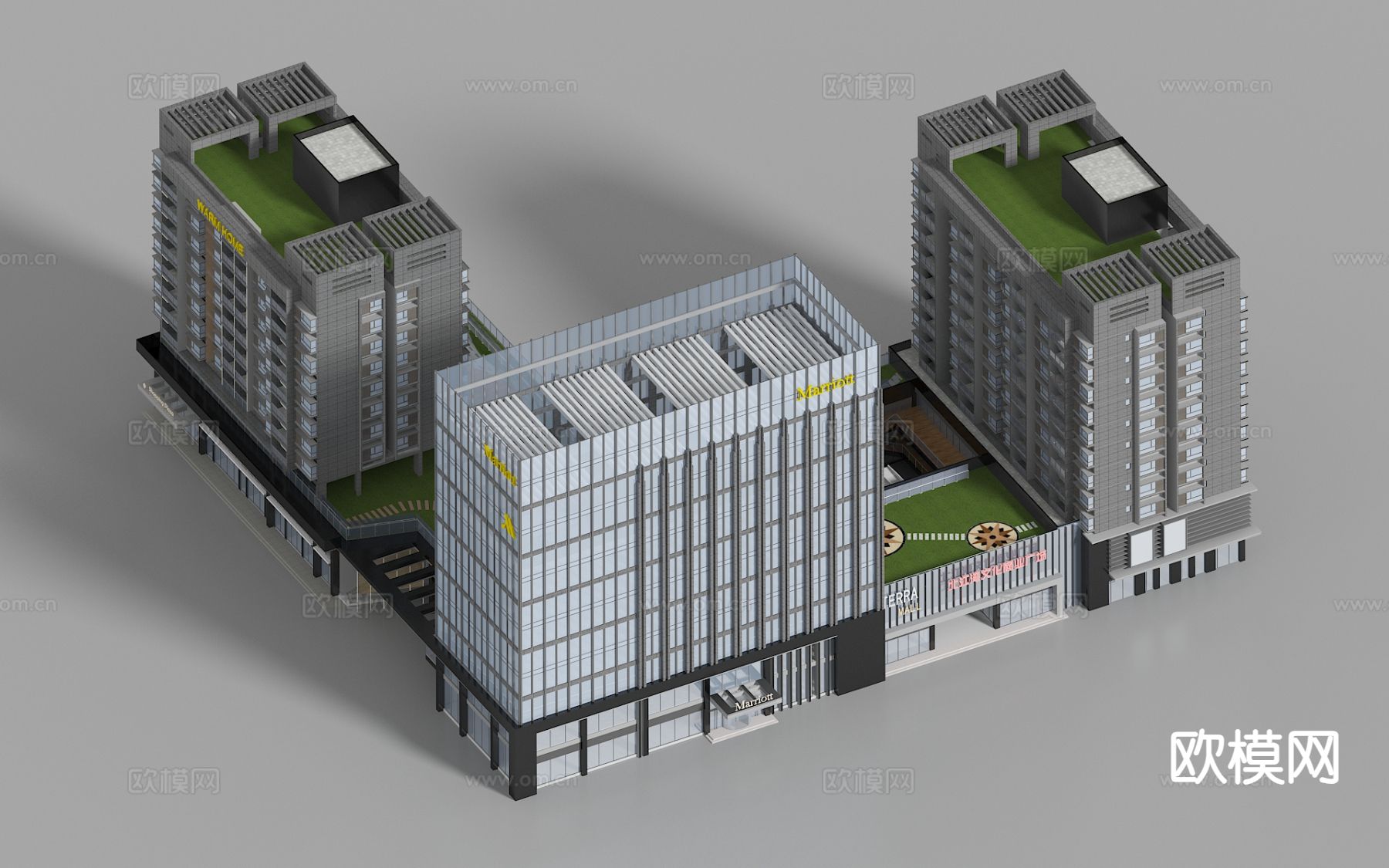 现代办公楼 综合楼 单体建筑 裙楼3d模型