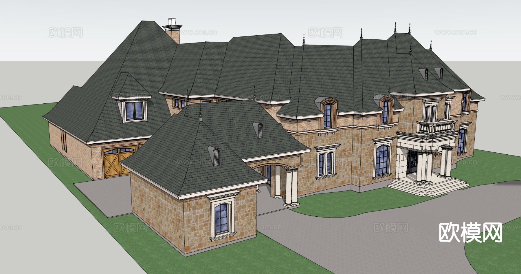 欧式别墅外观su模型下载（渲染图1）