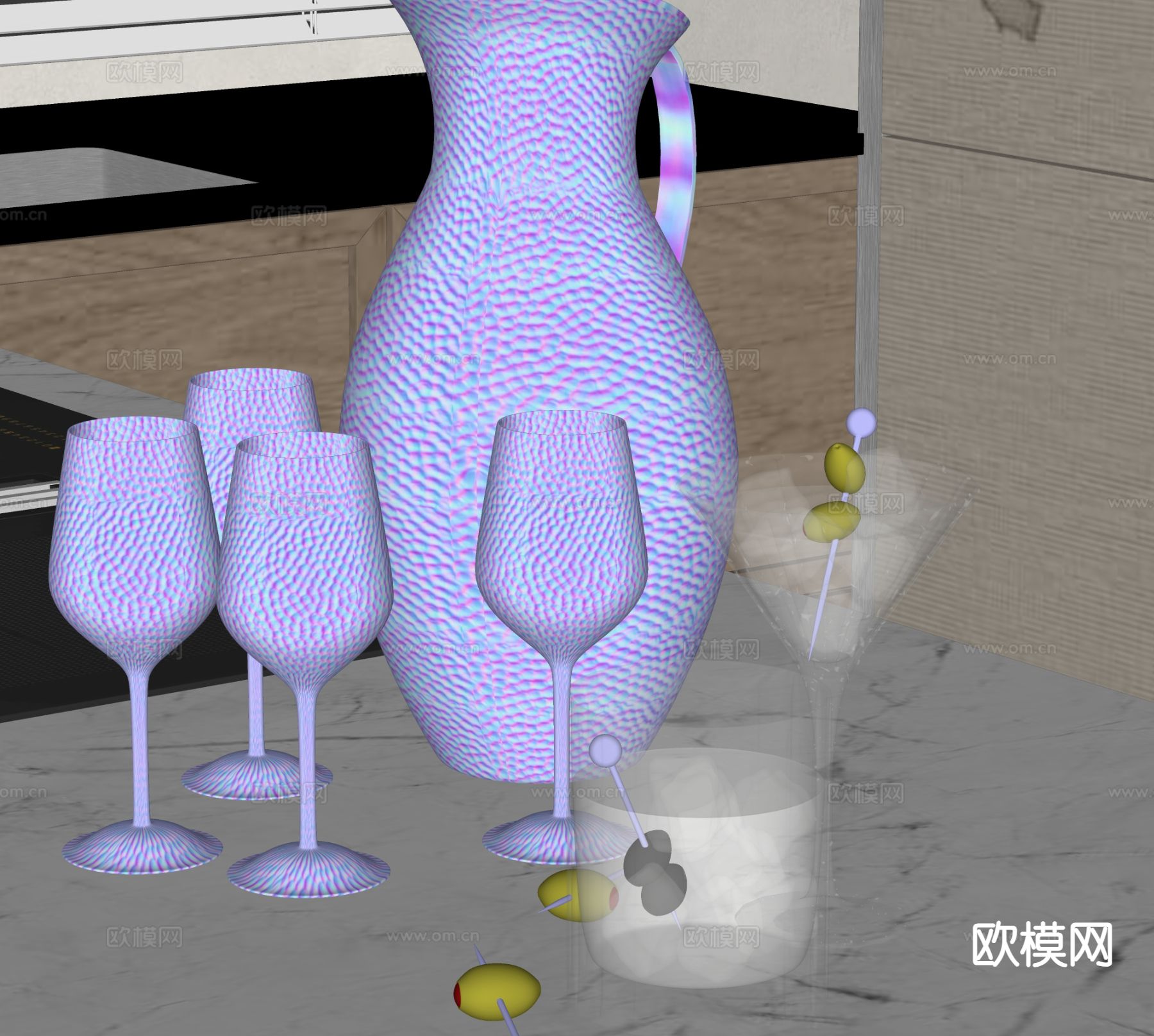 酒杯 酒水 高脚杯 冰块su模型下载（渲染图1）