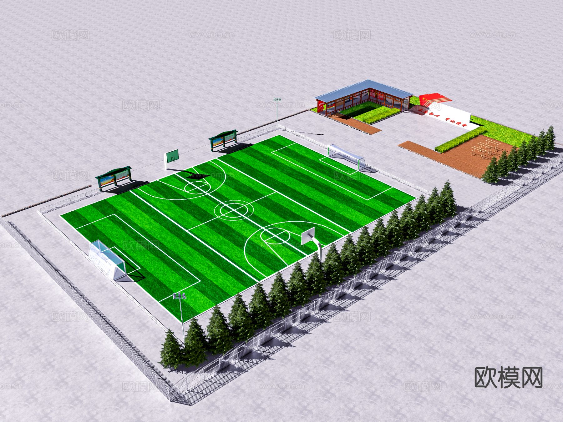 运动场地 活动场地 足球场su模型下载（渲染图2）