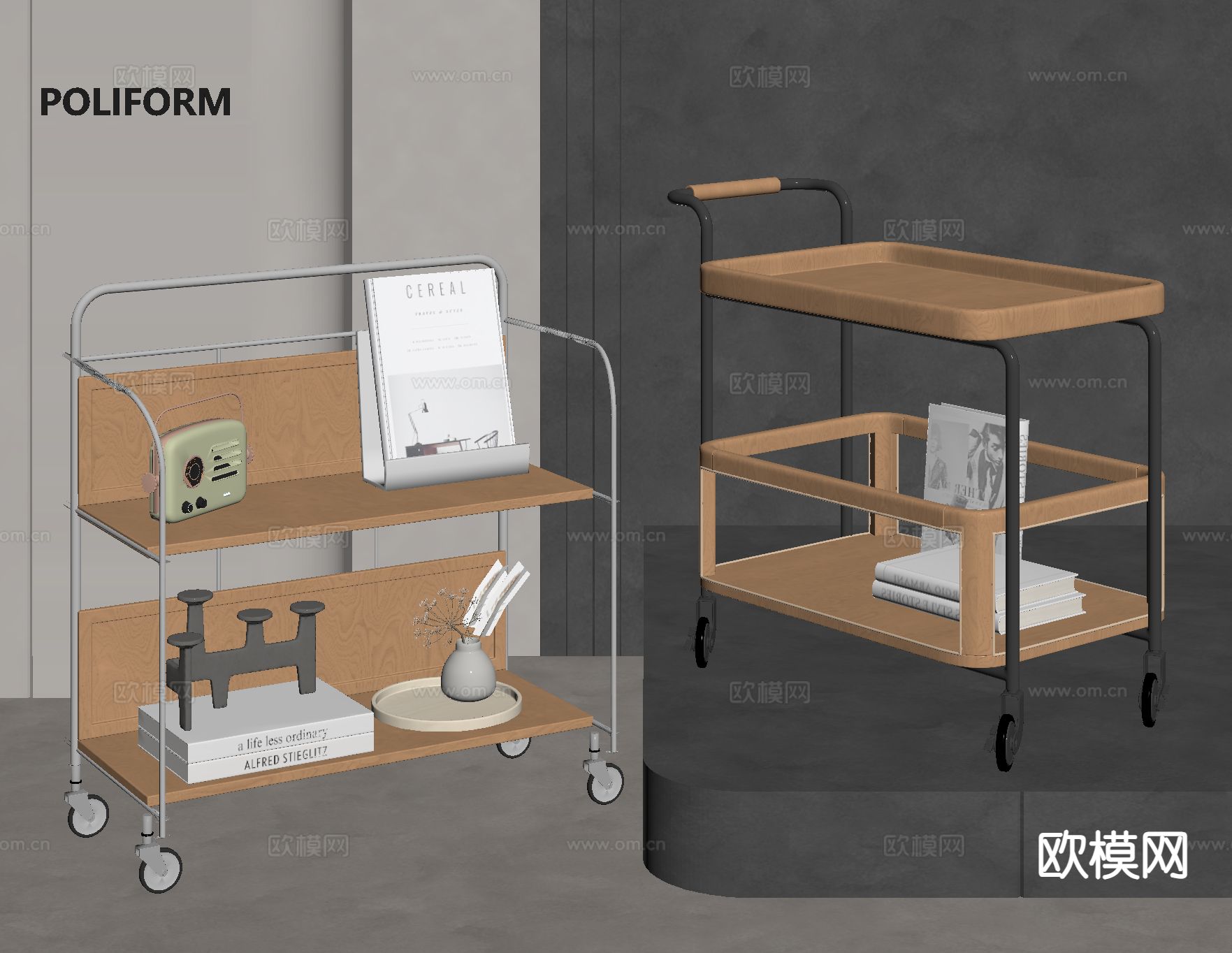 中古风边几 角几 小推车su模型下载（渲染图1）