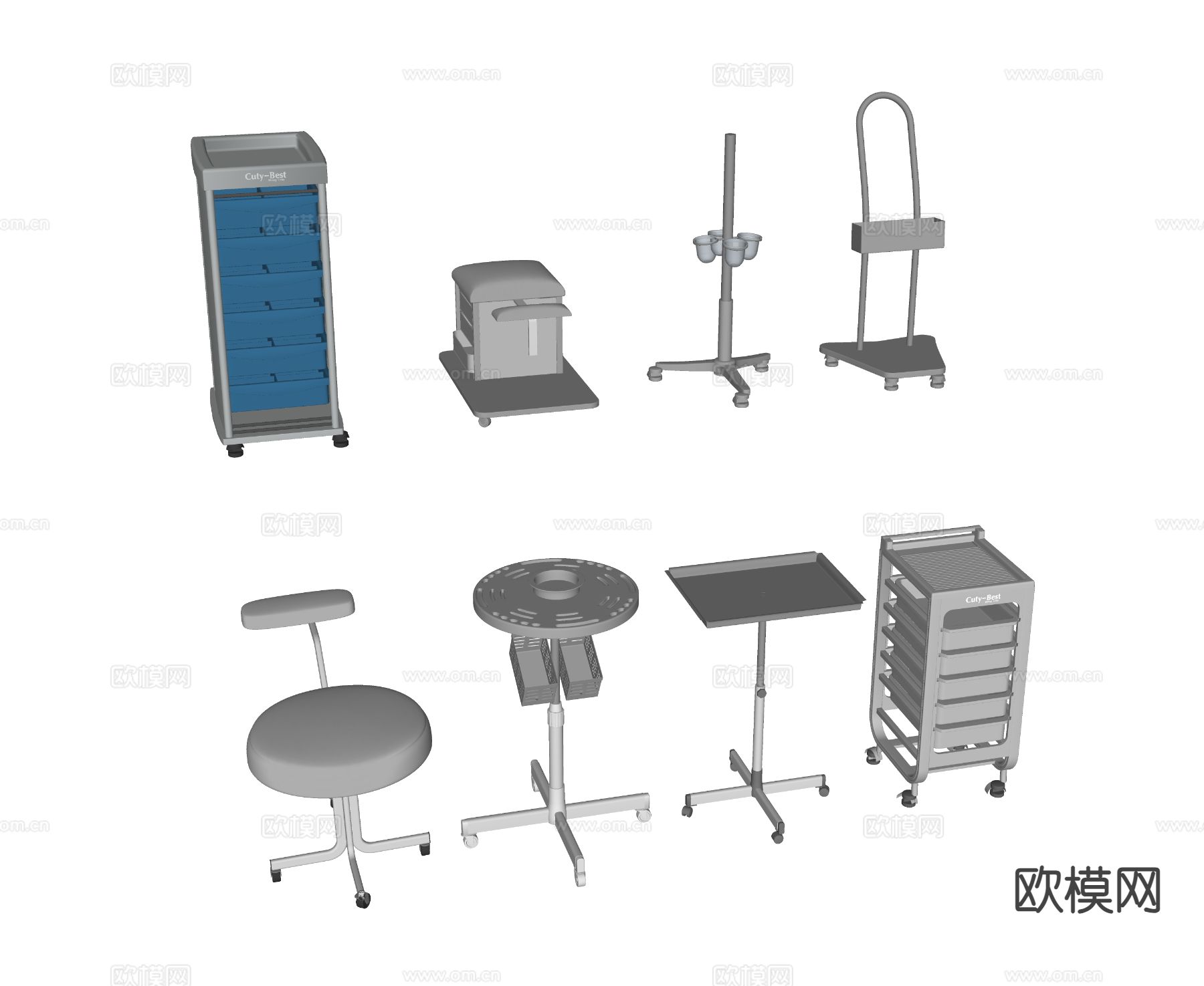 理发器材 升降椅 染头发工具su模型下载（渲染图1）
