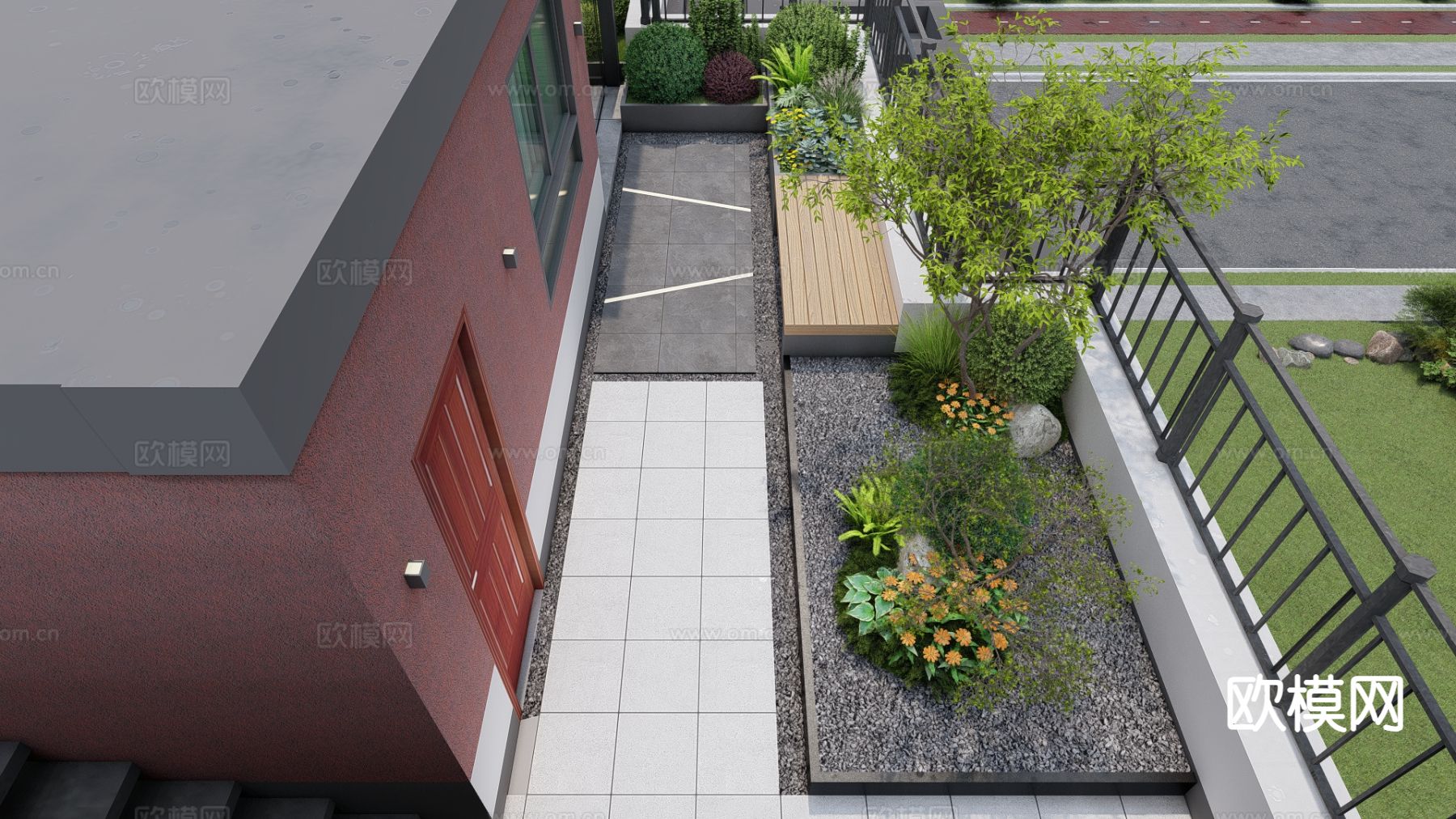 现代阳台 露台 屋顶花园su模型下载（渲染图2）