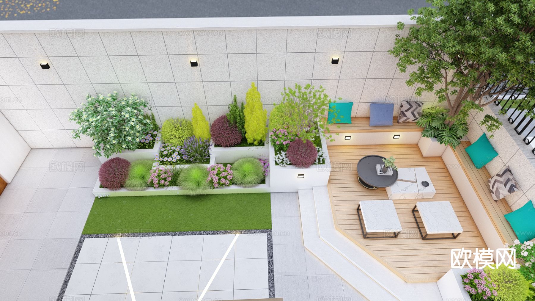 别墅庭院 花园su模型下载（渲染图2）