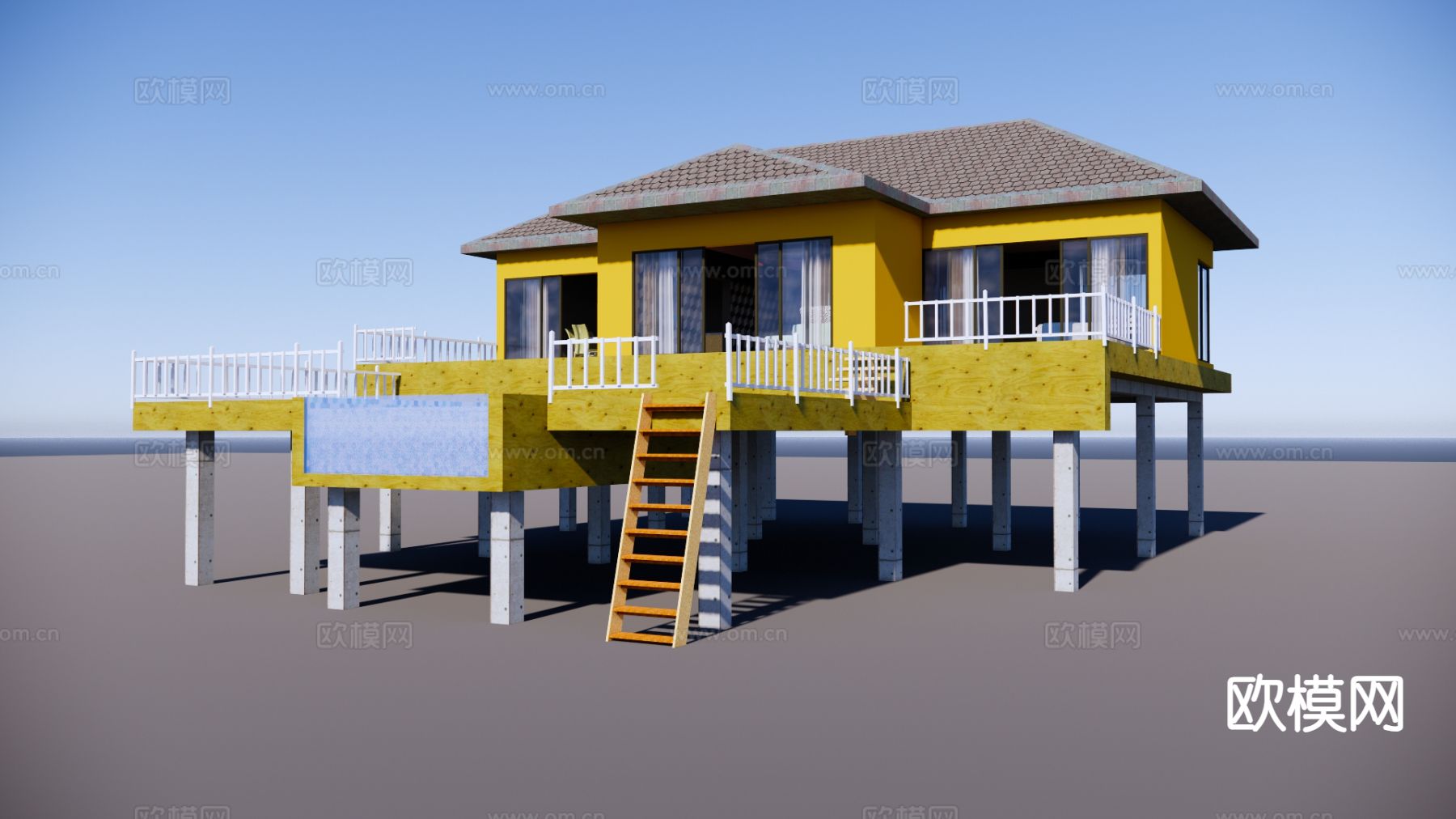 架空别墅外观su模型下载（渲染图3）