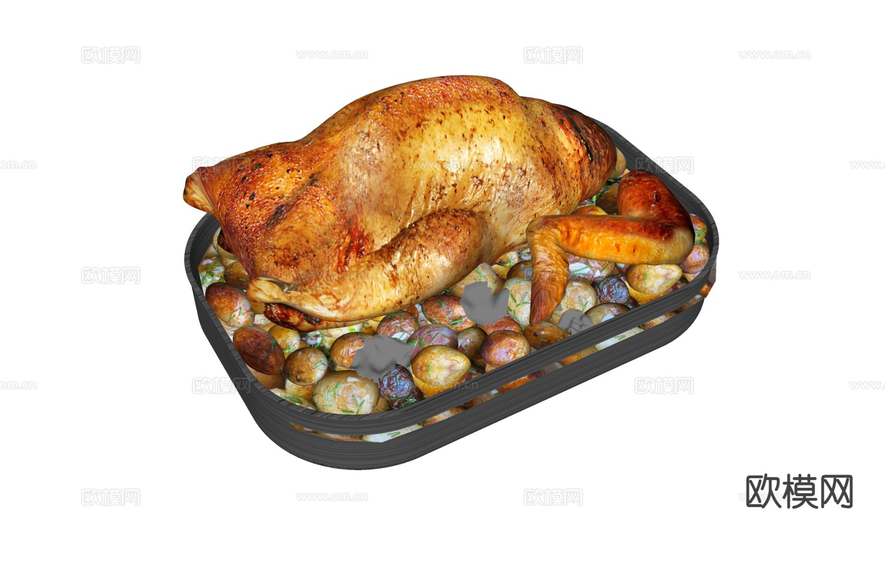土豆杂菜托盘 烤鸡 火鸡su模型下载（渲染图1）