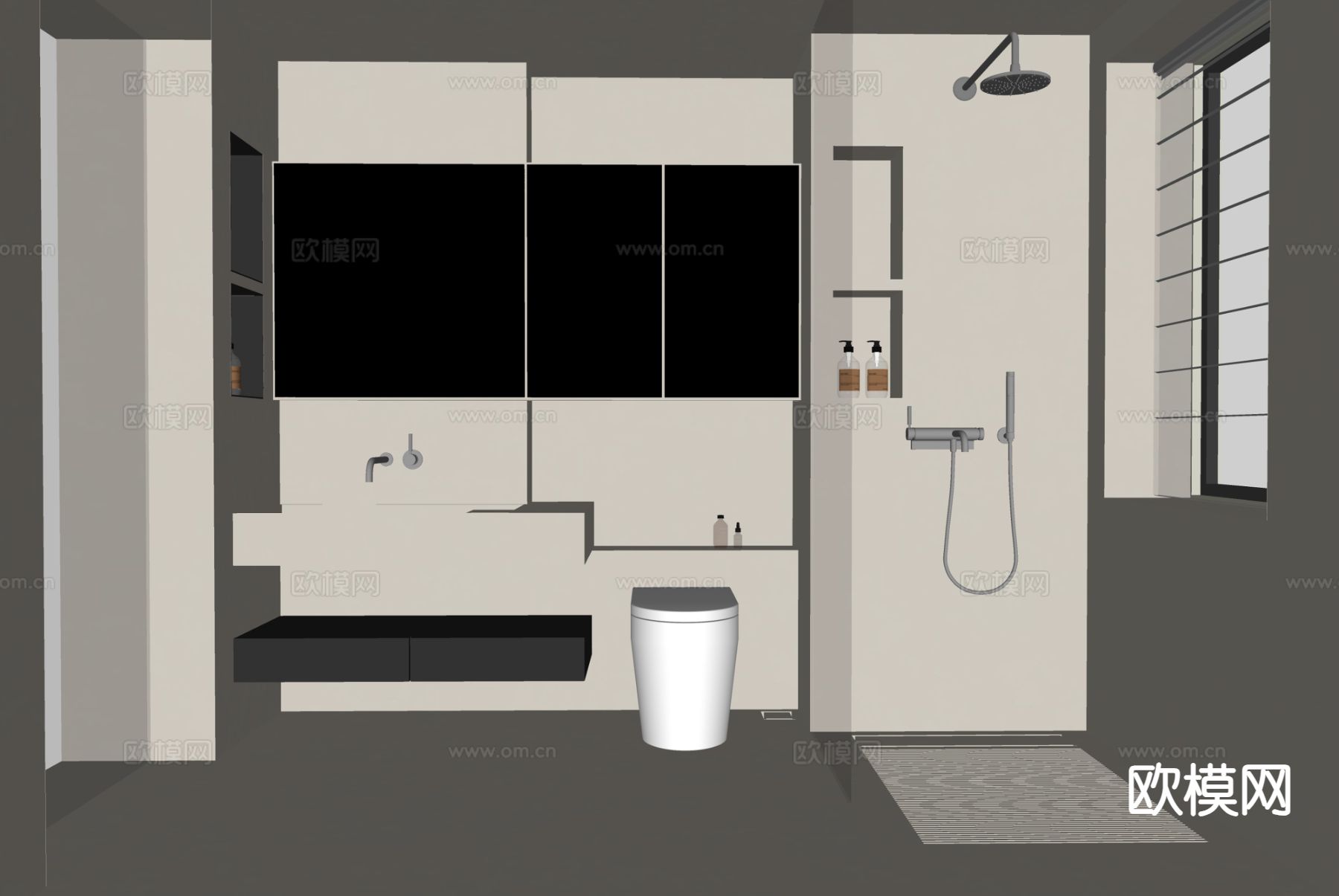 现代极简洗手间su模型下载（渲染图1）