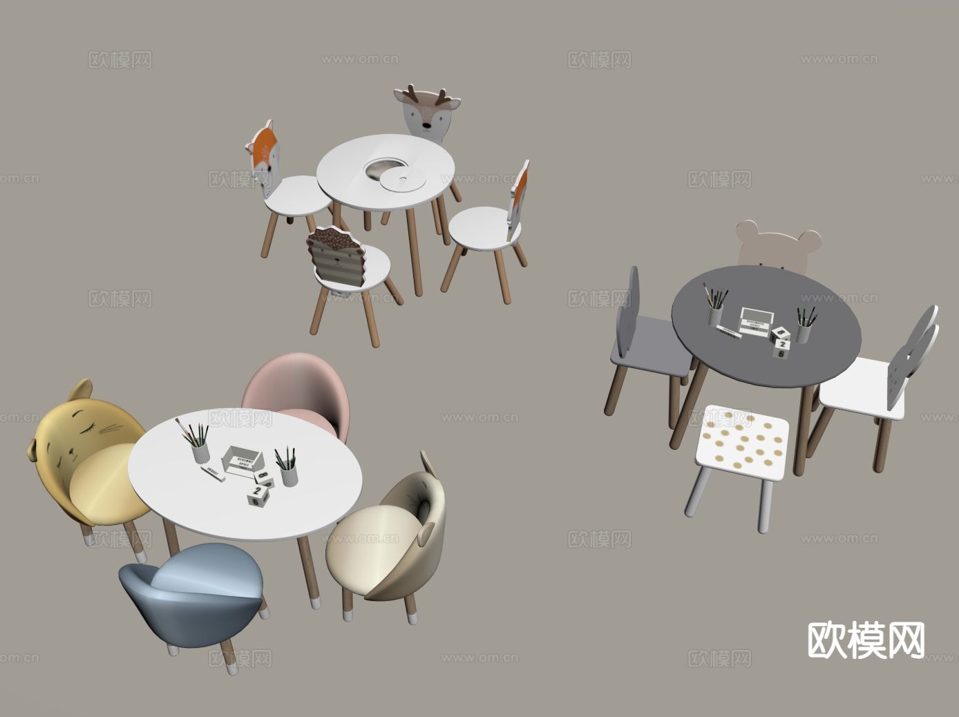 儿童桌椅su模型下载（渲染图1）