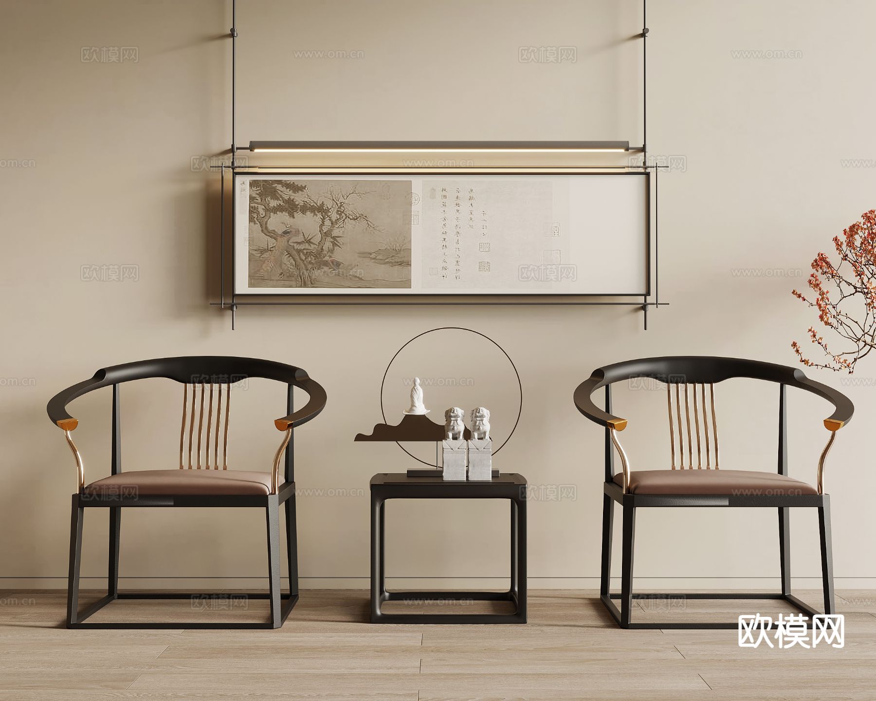 新中式椅子 圈椅su模型下载（渲染图2）