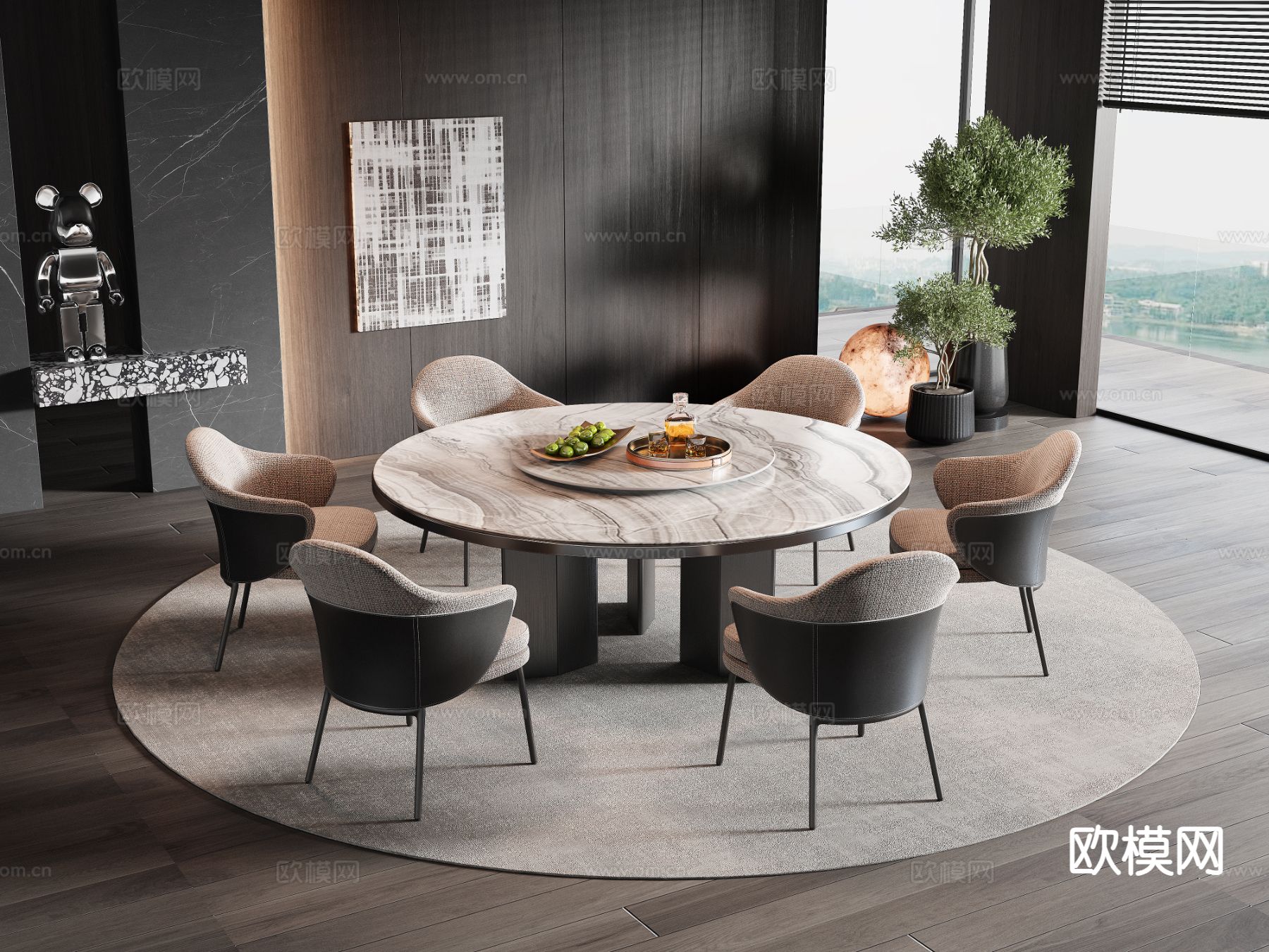 Minotti 圆形餐桌椅3d模型