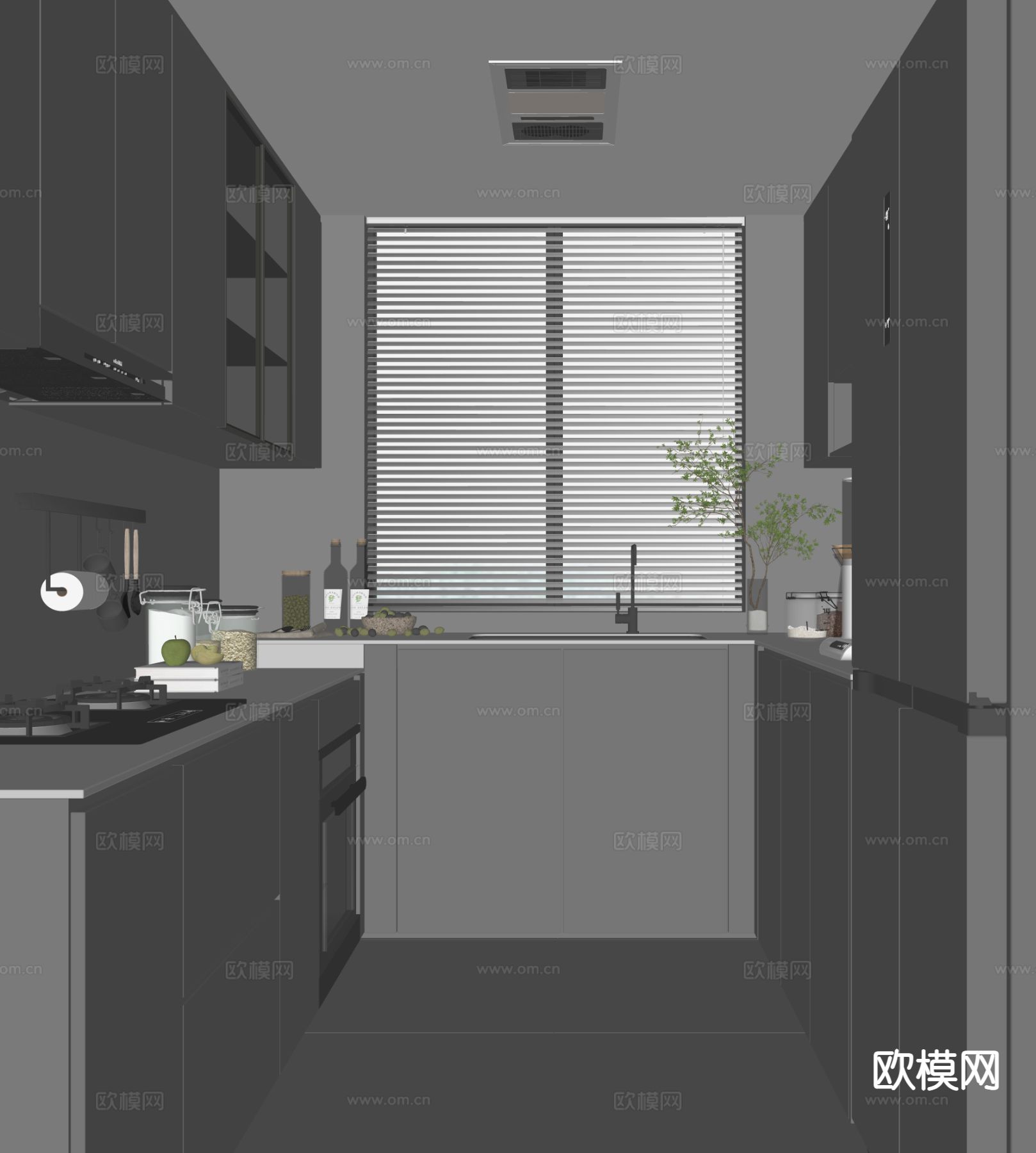 暗黑风厨房su模型下载（渲染图1）