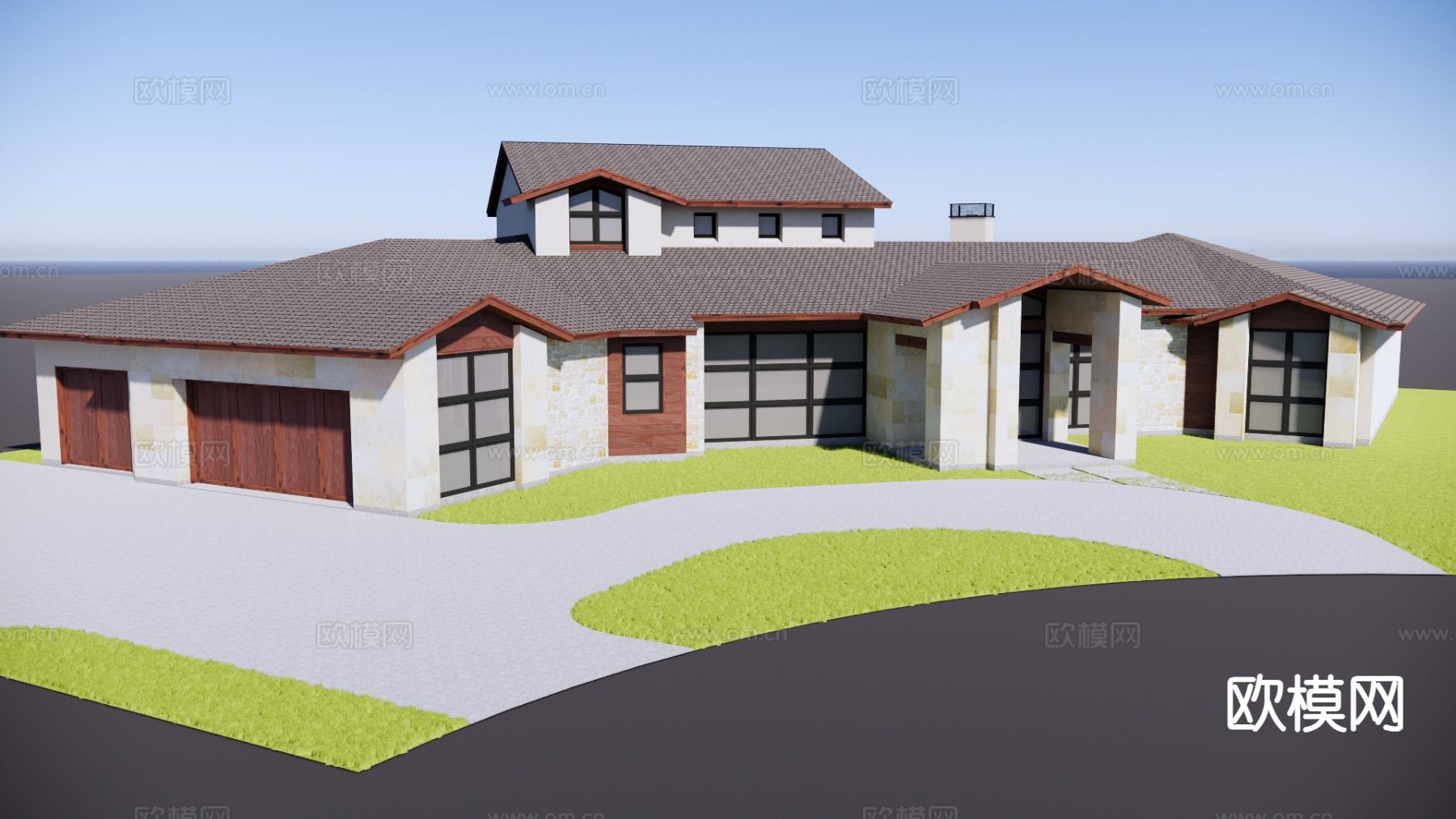 会所别墅外观su模型下载（渲染图4）