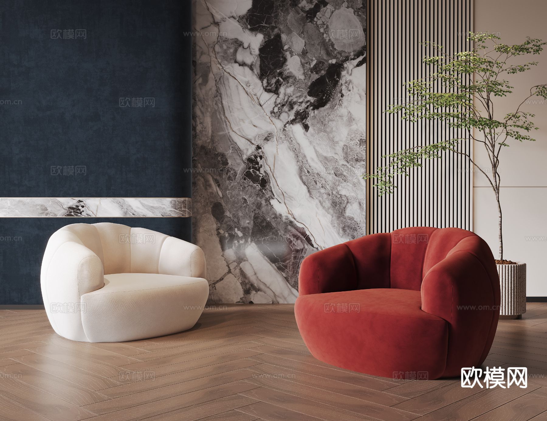 现代单人沙发su模型下载（渲染图2）