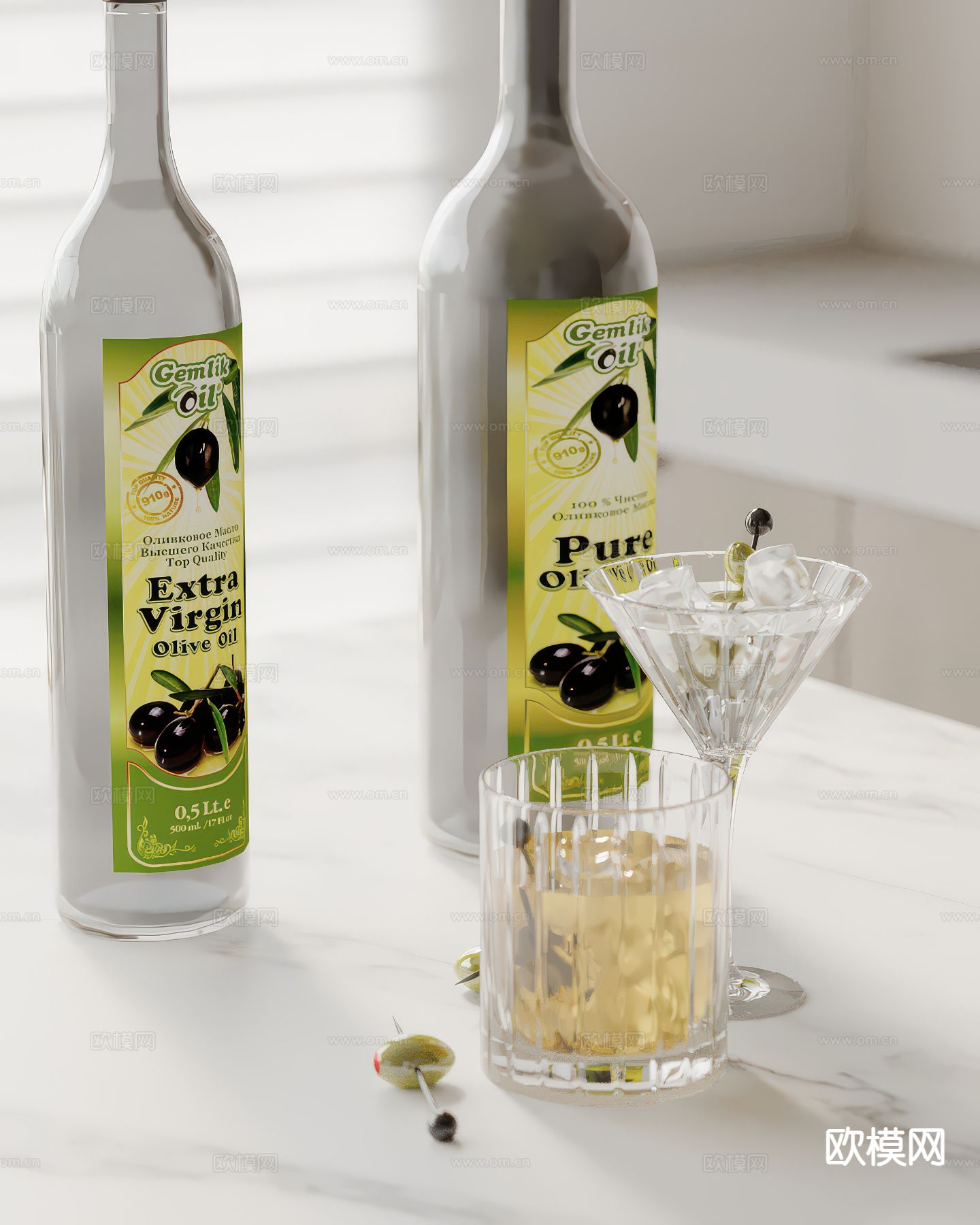 酒水 酒杯 酒瓶 冰块su模型下载（渲染图2）