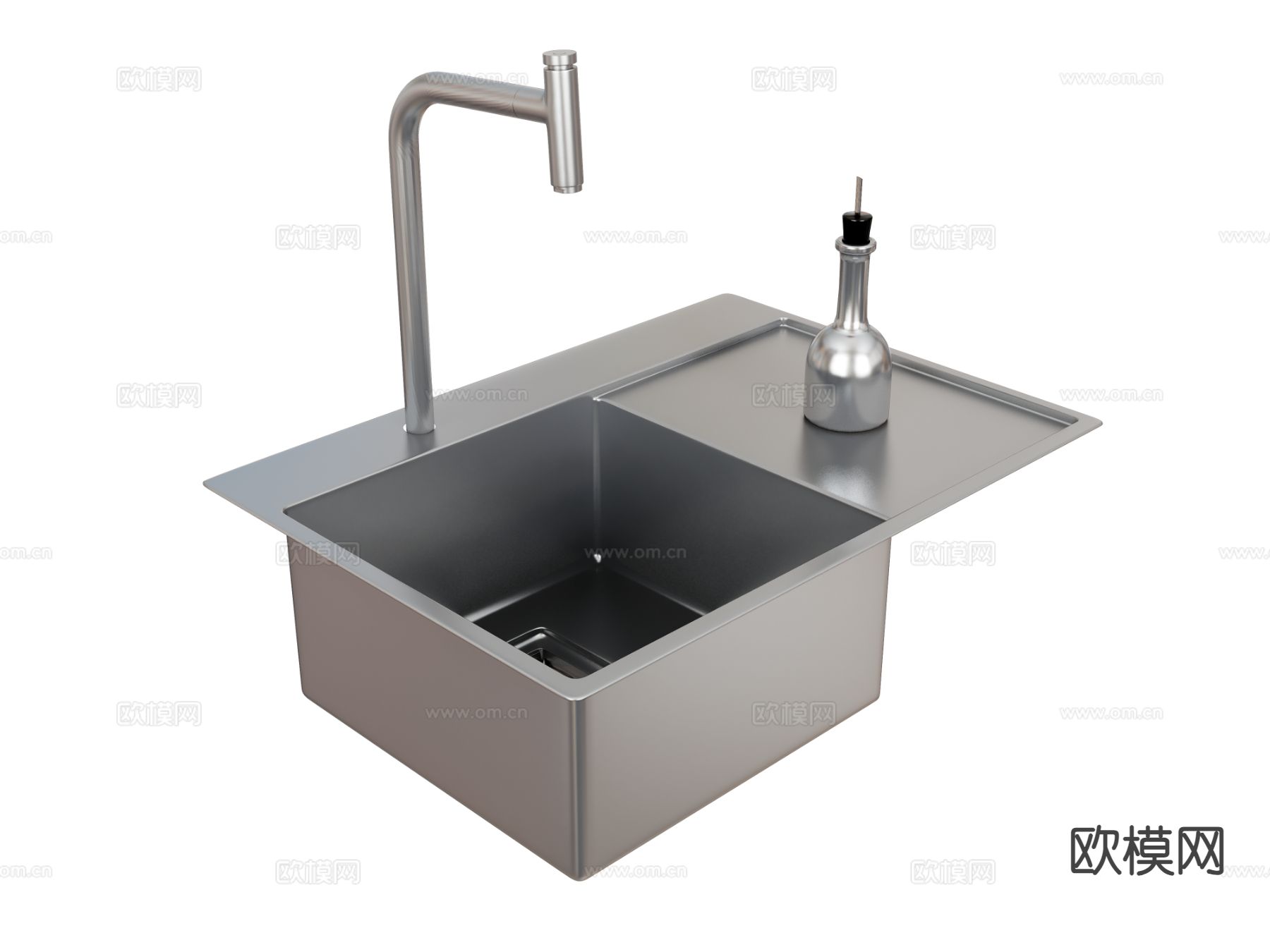 不锈钢水槽 水盆 水龙头su模型下载（渲染图2）