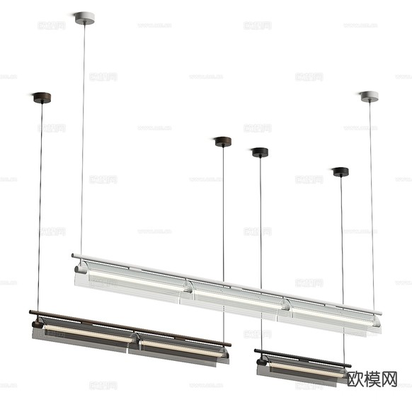 现代玻璃吊灯 办公室吊灯3d模型下载(渲染图2)