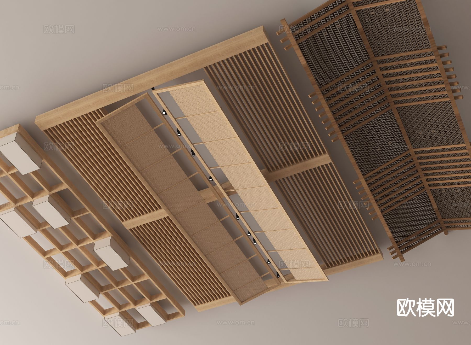 新中式吊顶 格栅吊顶 异形吊顶3d模型