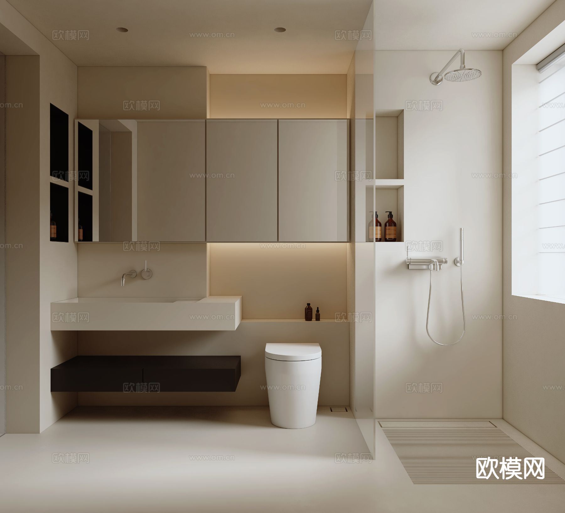 现代极简洗手间su模型下载（渲染图2）