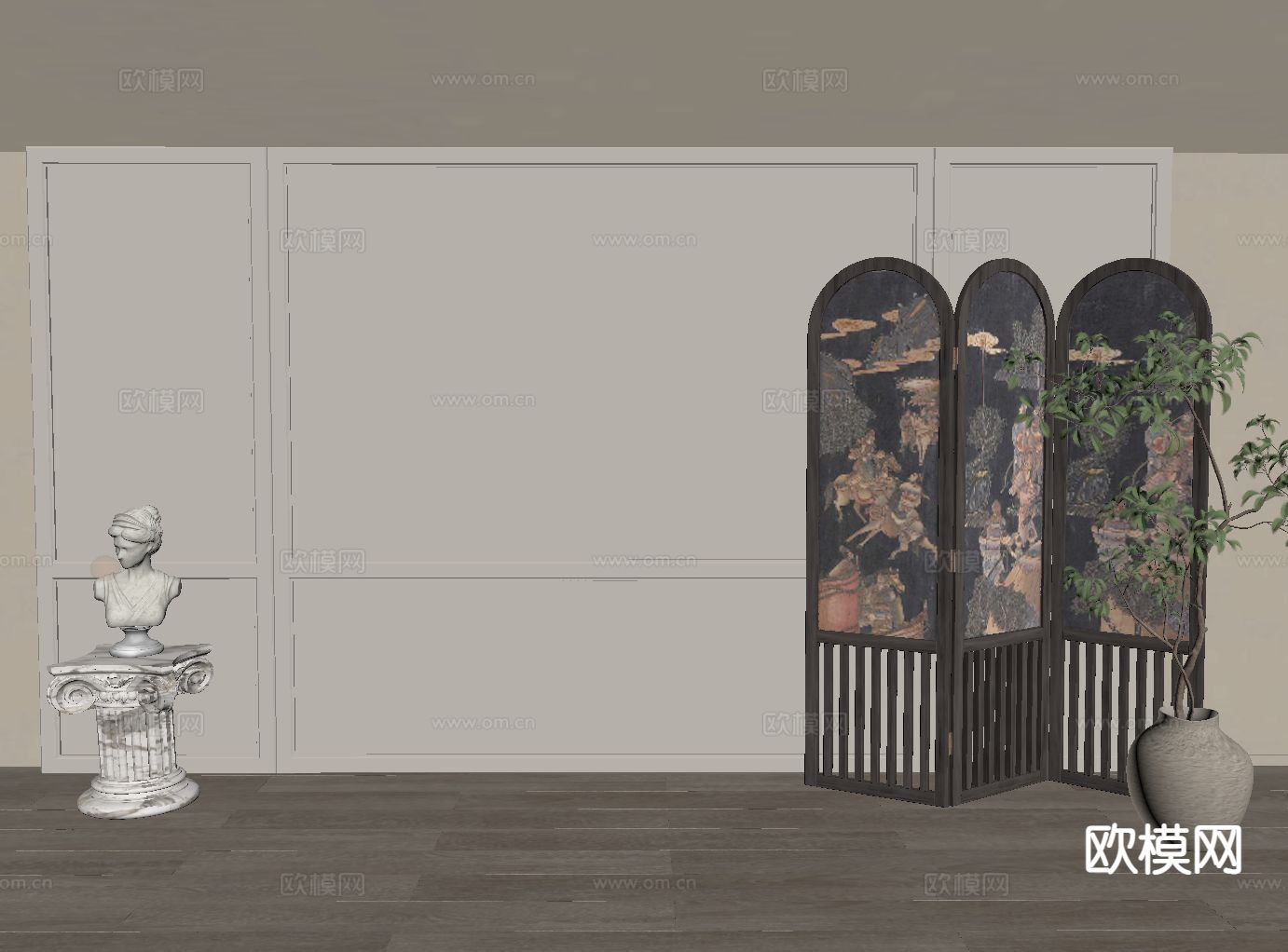 法式背景墙 沙发背景su模型下载（渲染图1）