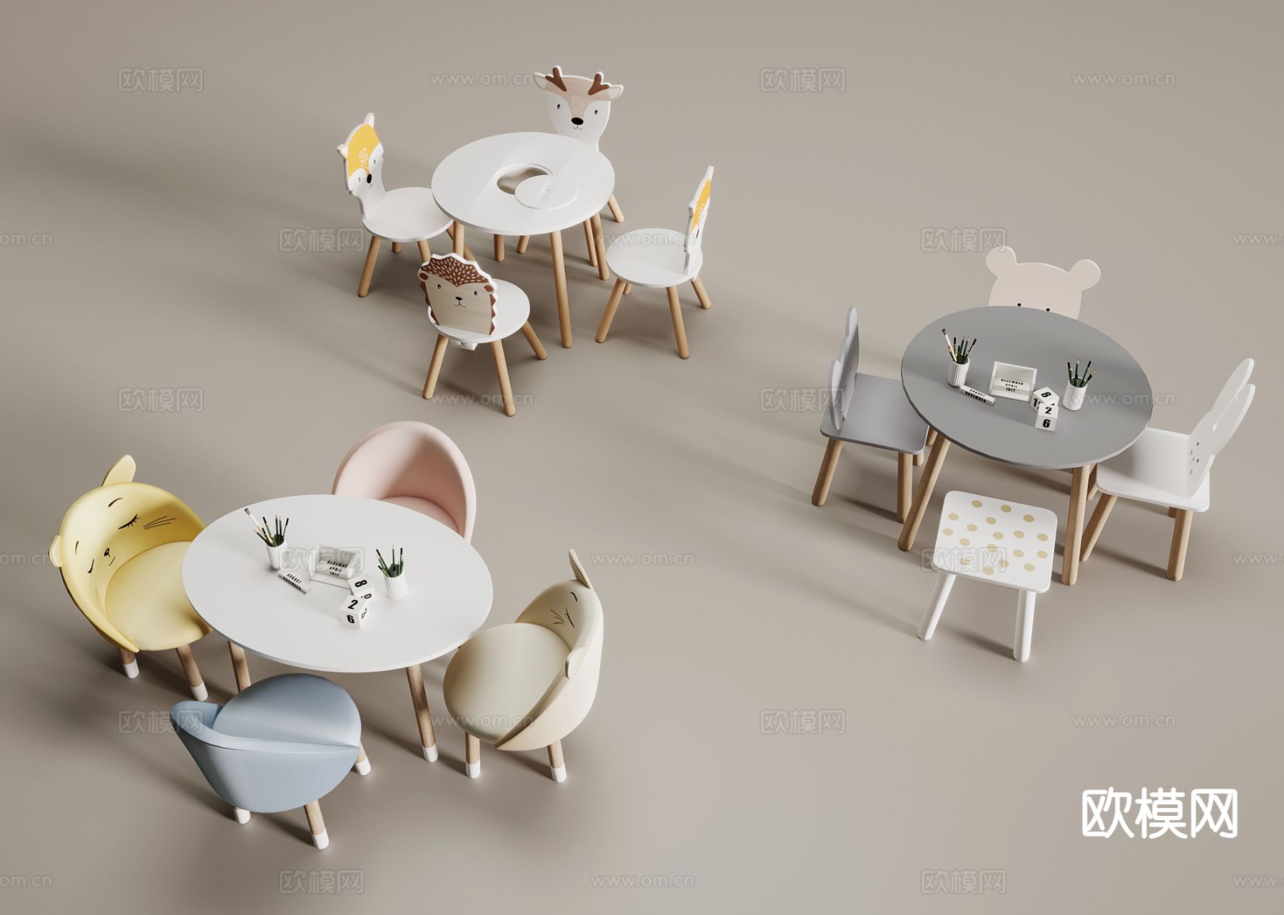 儿童桌椅su模型下载（渲染图2）