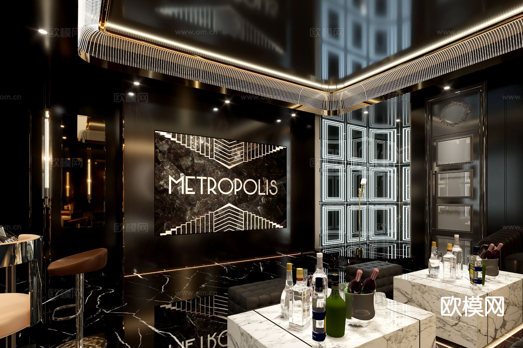 轻奢KTV包房3d模型下载（渲染图2）