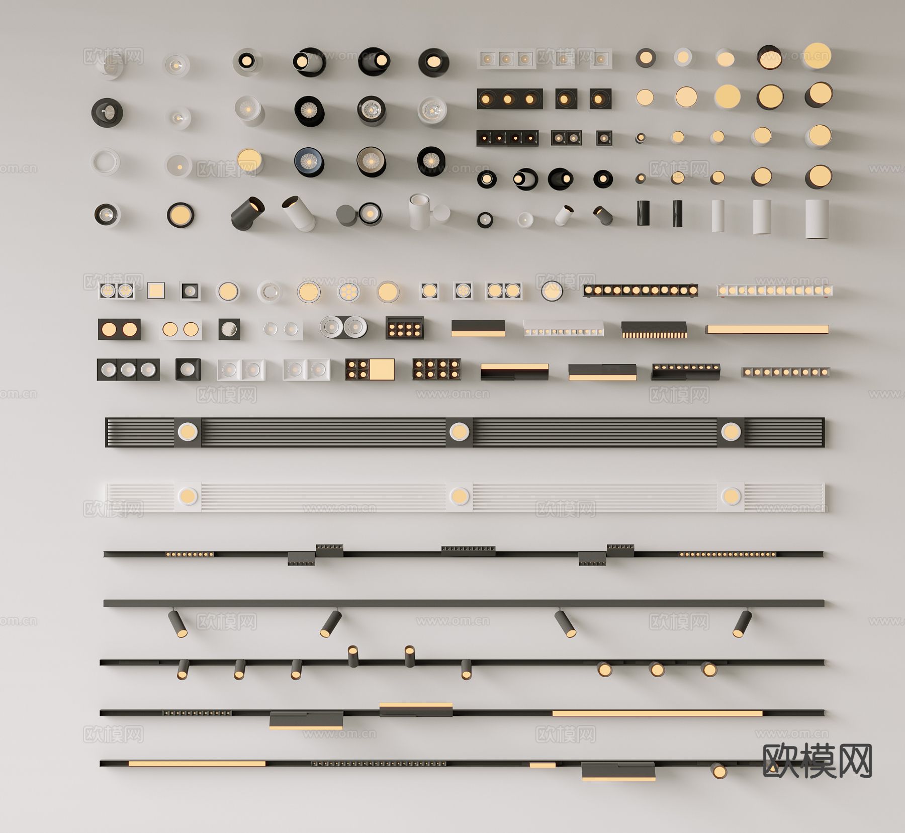 现代筒灯射灯 磁吸轨道射灯 转向射灯 线型灯 栅格灯3d模型