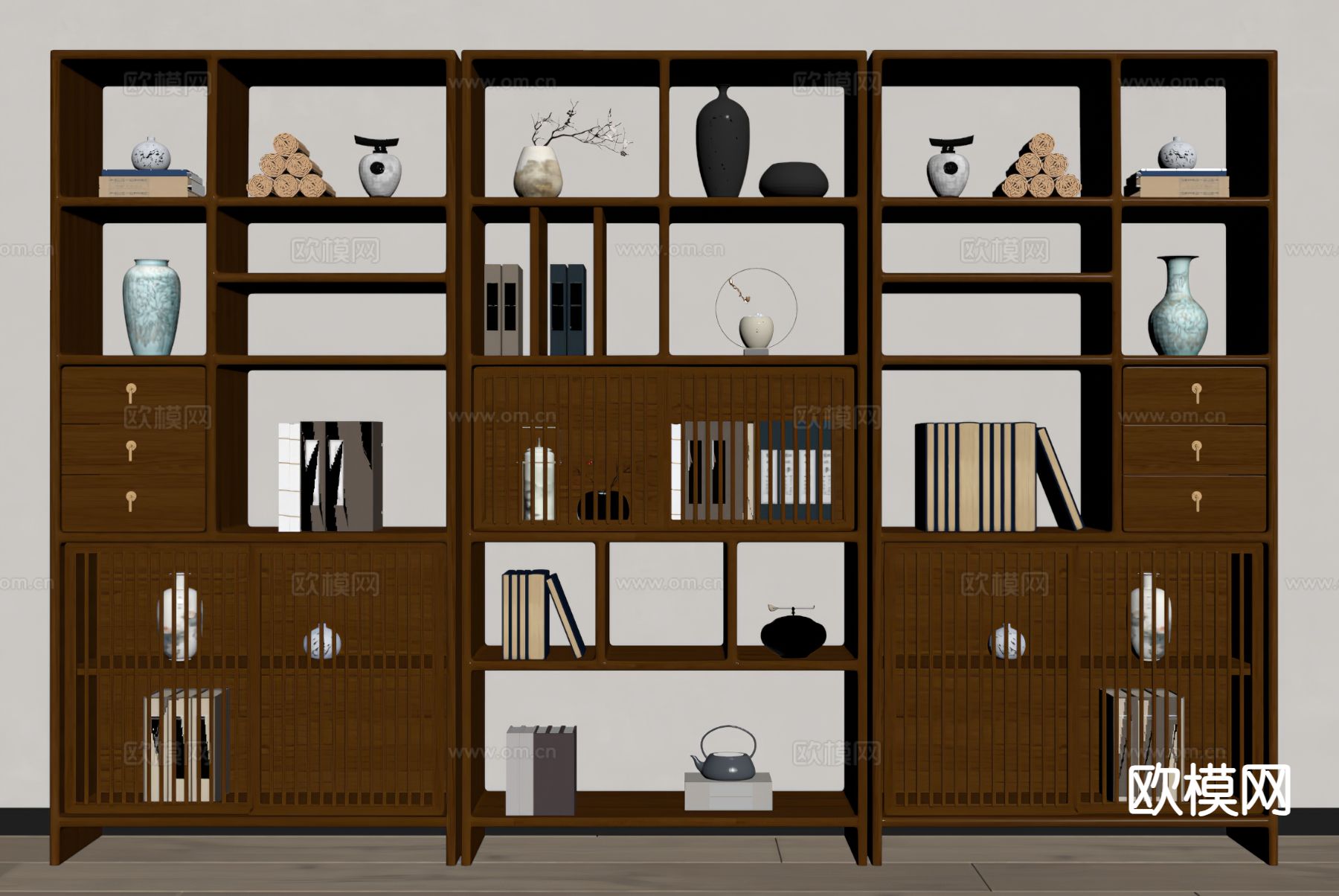 新中式博古架su模型下载（渲染图1）
