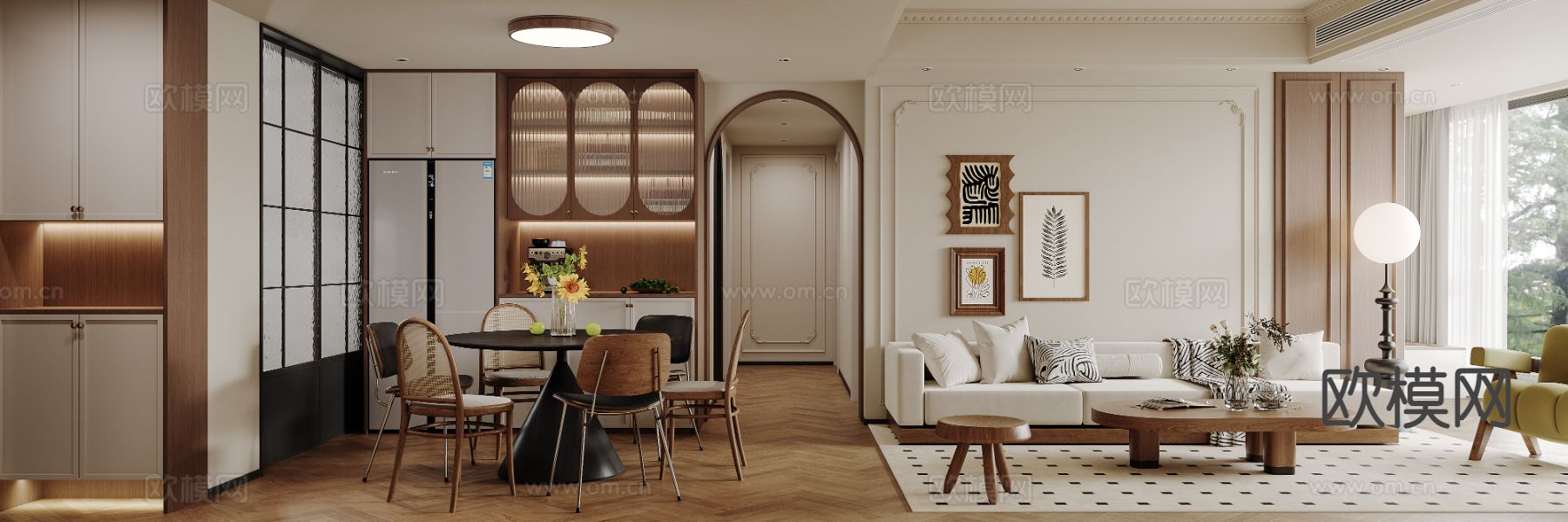 中古风客餐厅3d模型下载（渲染图1）