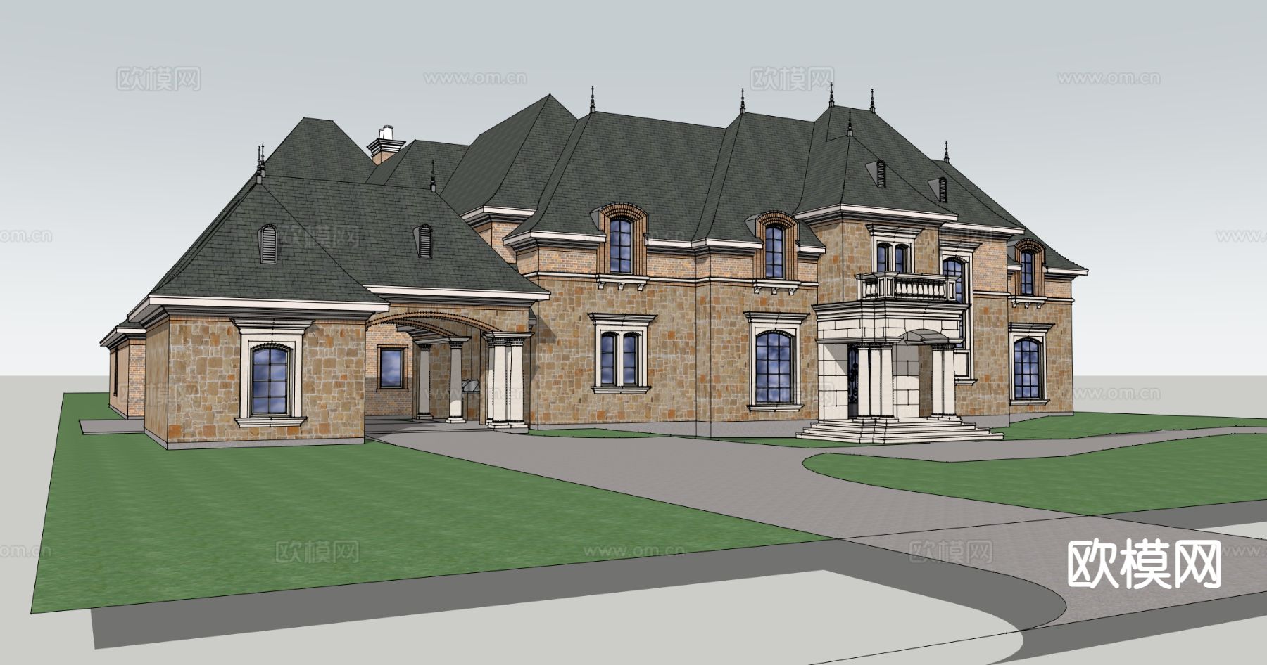 欧式别墅外观su模型下载（渲染图2）