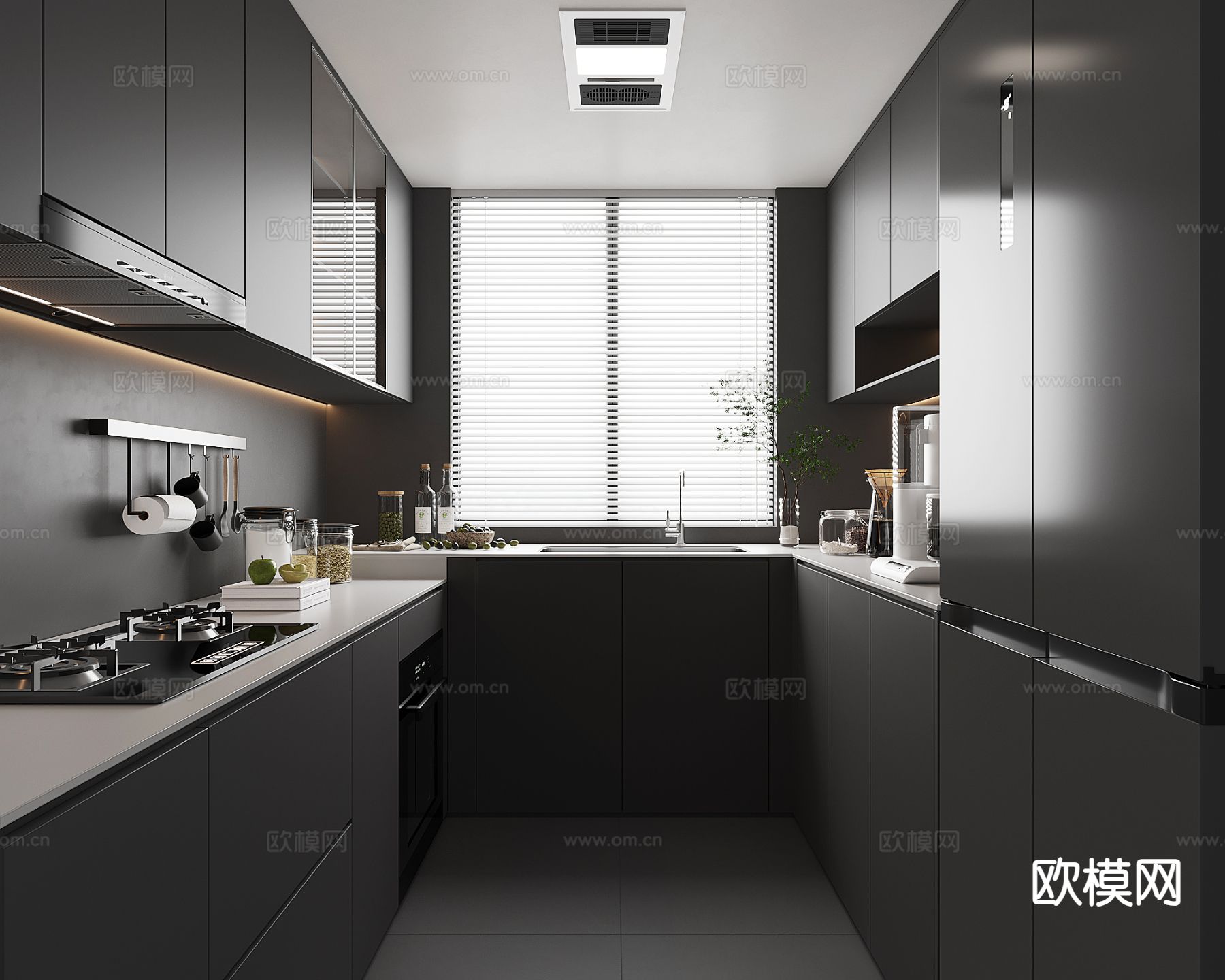 暗黑风厨房su模型下载（渲染图2）