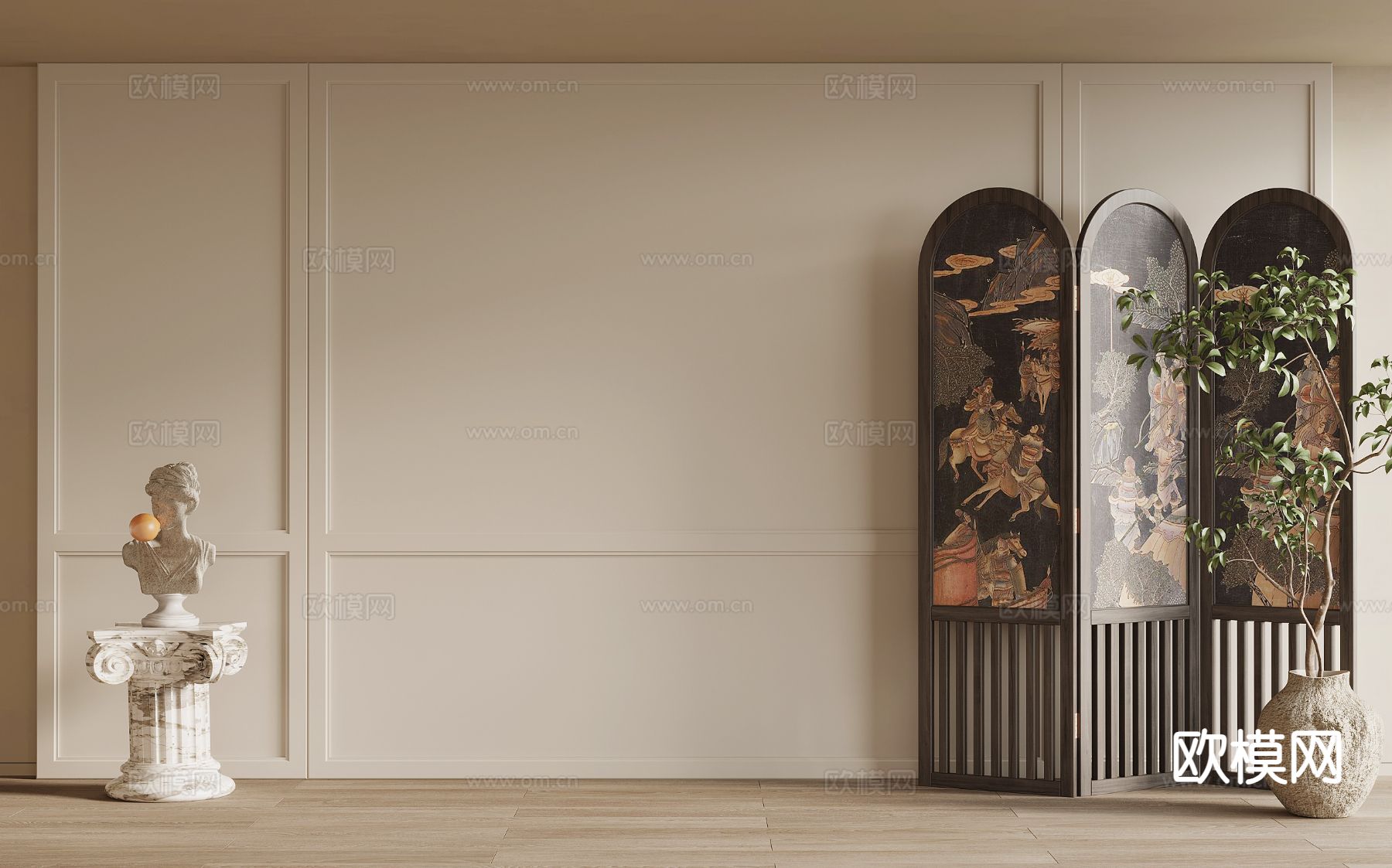 法式背景墙 沙发背景su模型下载（渲染图2）