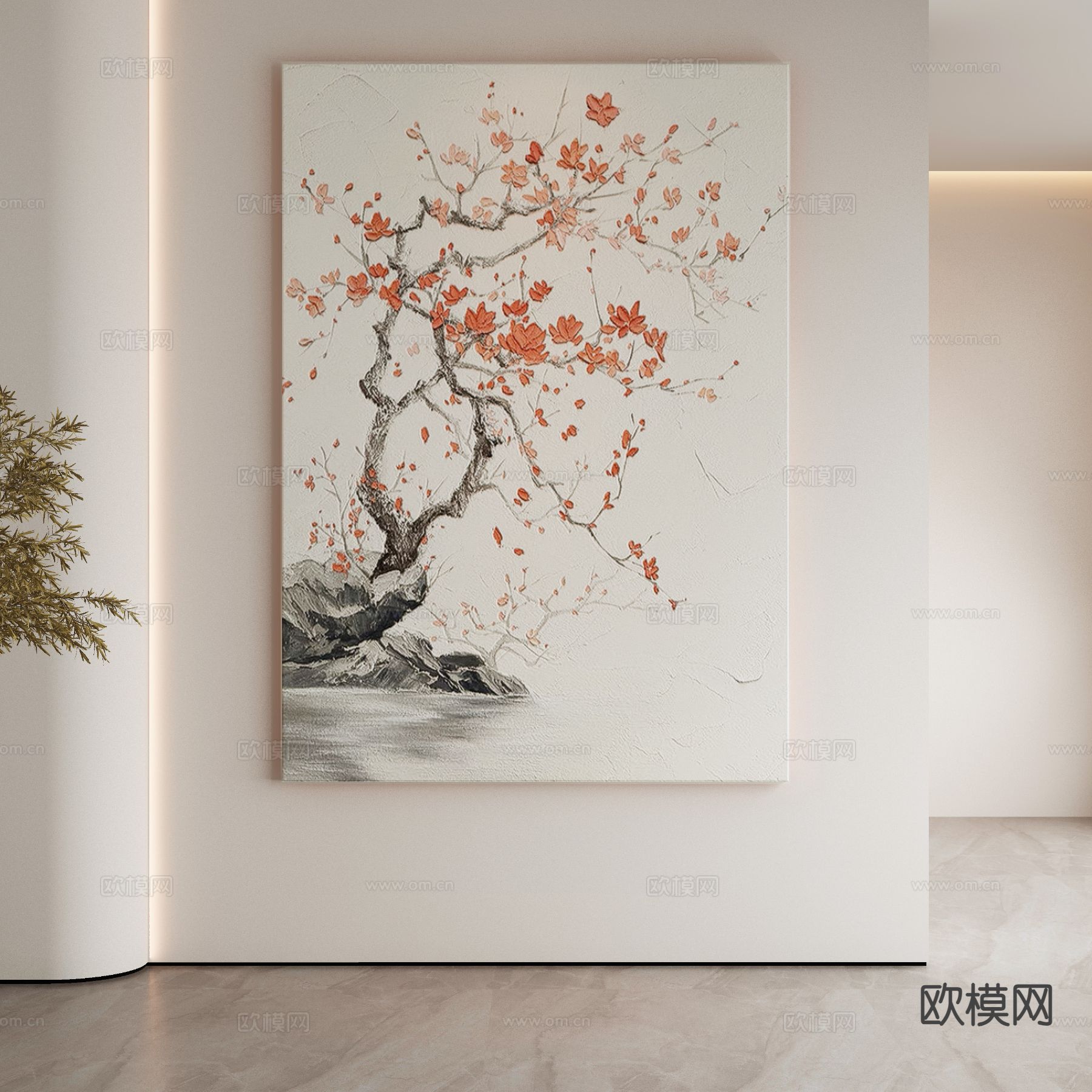 新中式水墨画 梅花画 装饰画3d模型