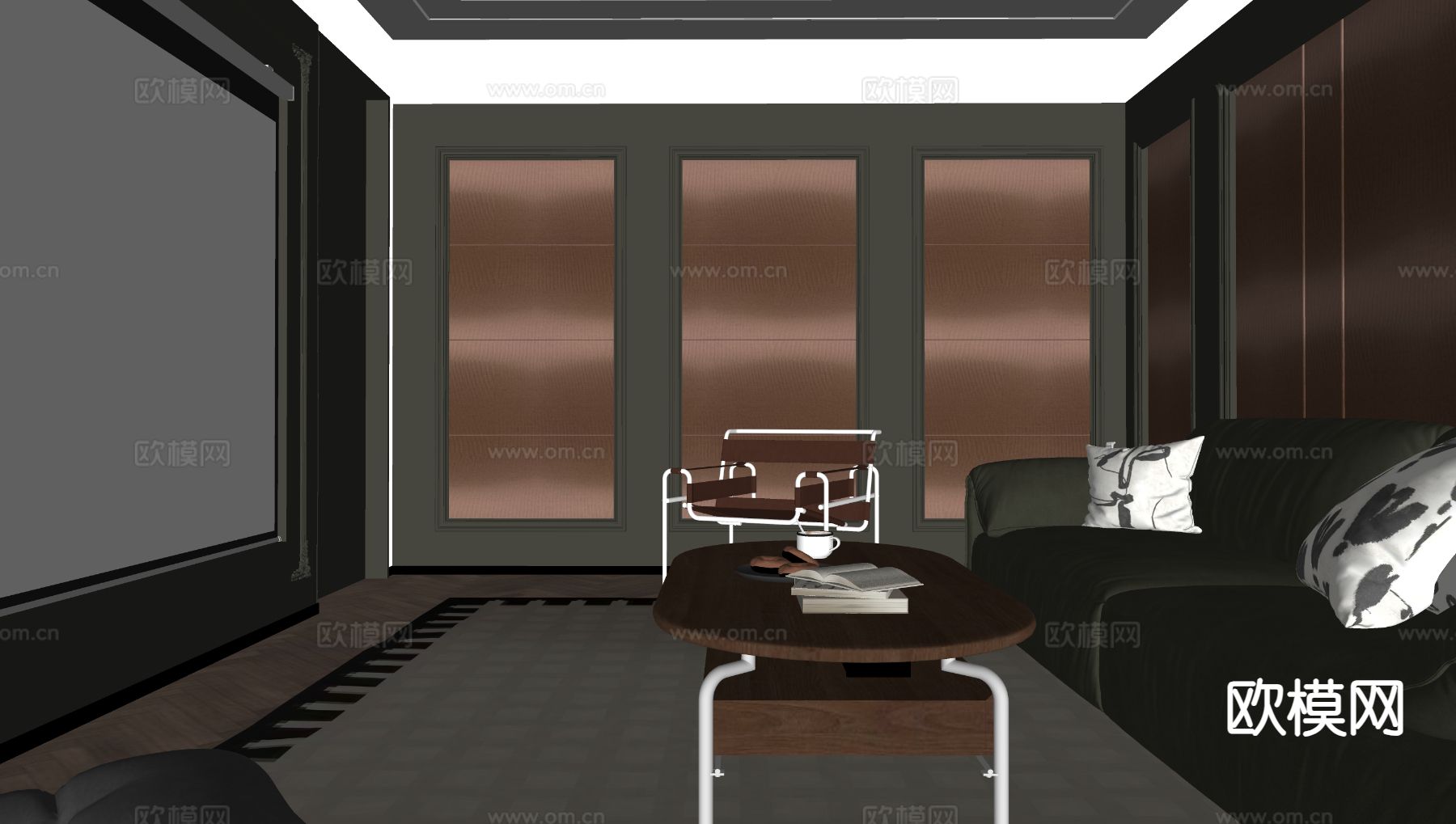 现代电影房 影音室su模型下载（渲染图1）