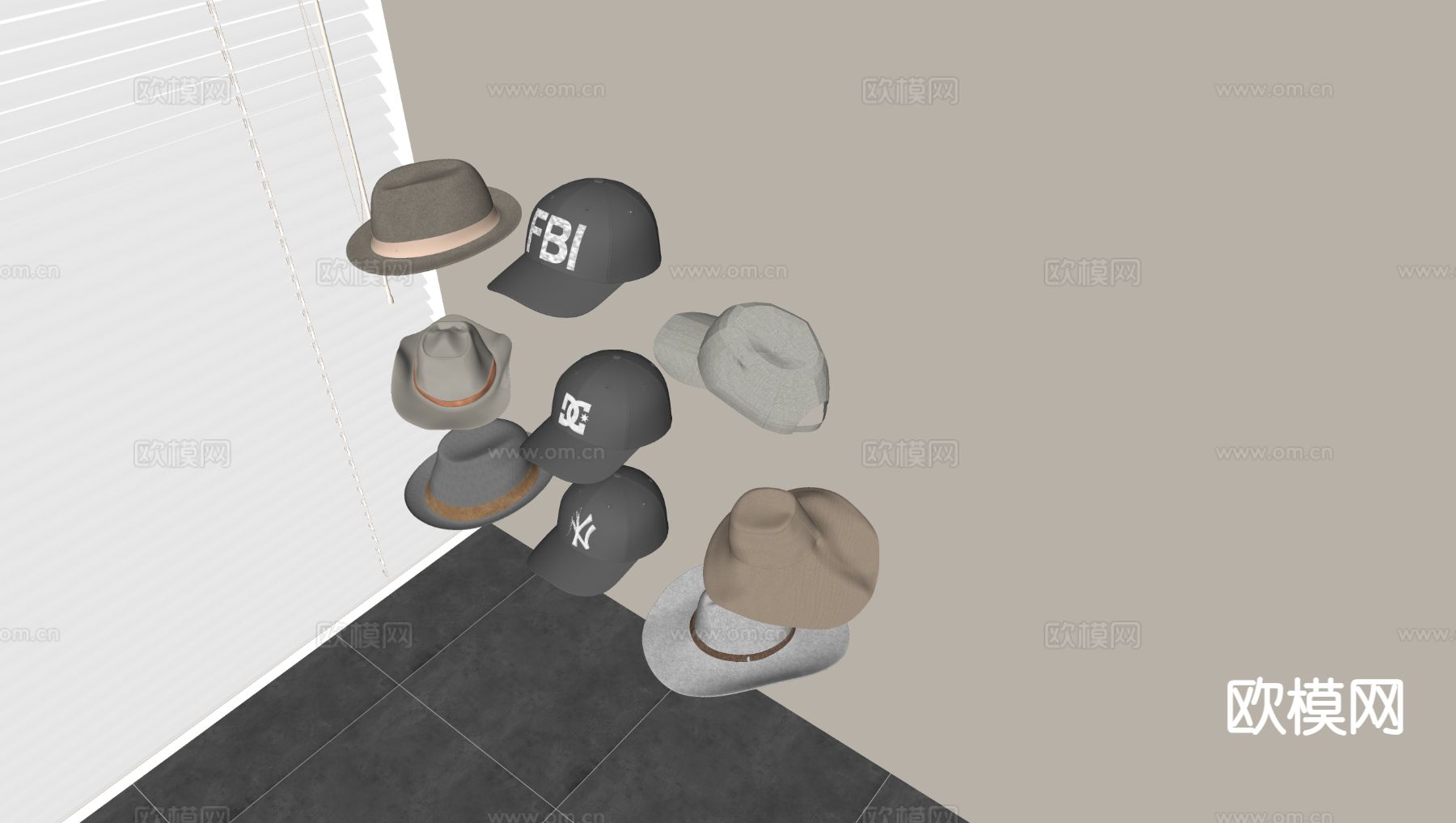 现代帽子 遮阳帽 礼帽 棒球帽su模型下载（渲染图1）