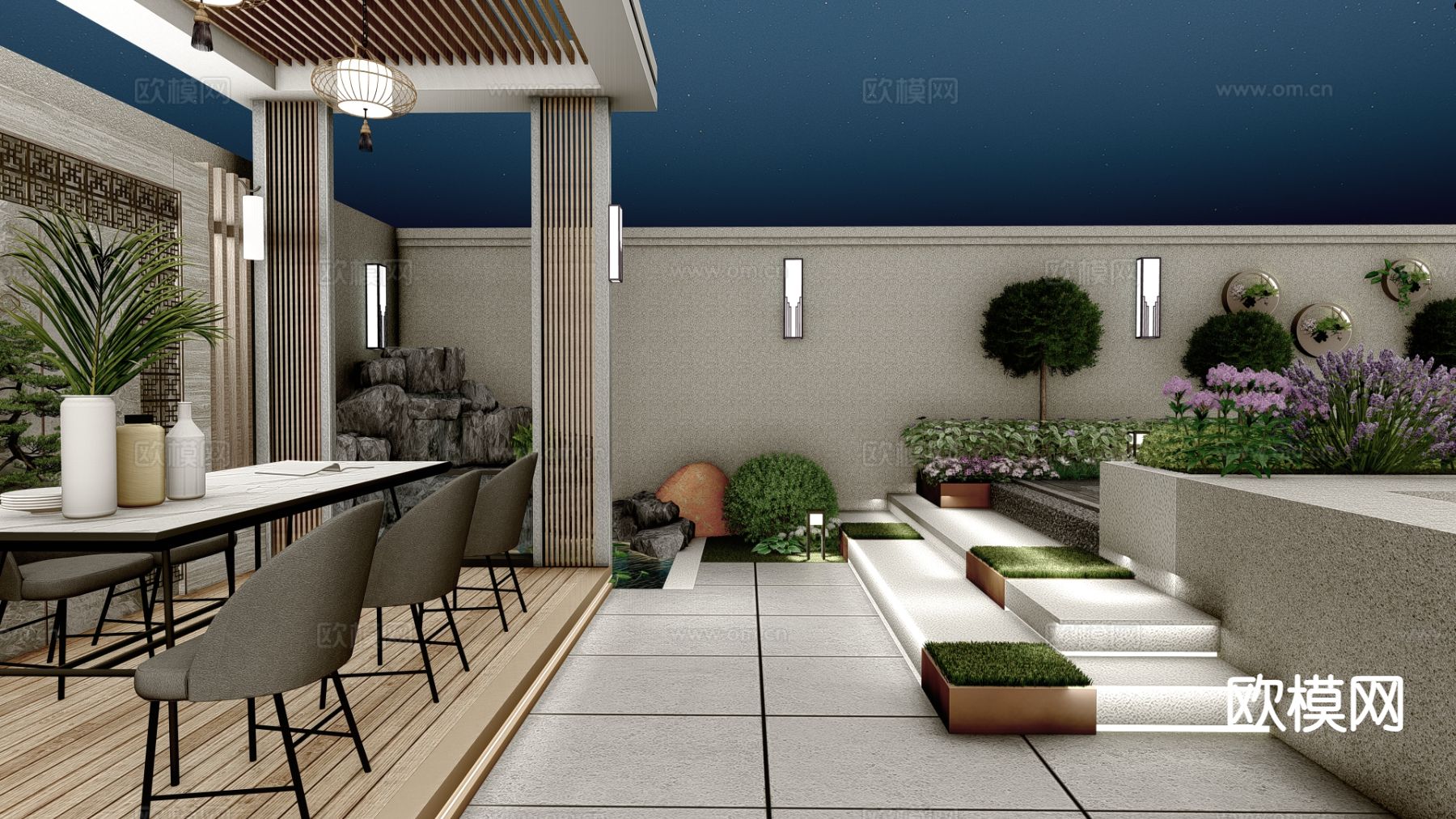 别墅庭院 花园su模型下载（渲染图4）